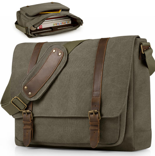 SMRITI Vintage Canvas Messenger Bag for Men 15.6-16 inch Laptop bag,Computer Satchel Shoulder Bag for School Work Travel (Green)