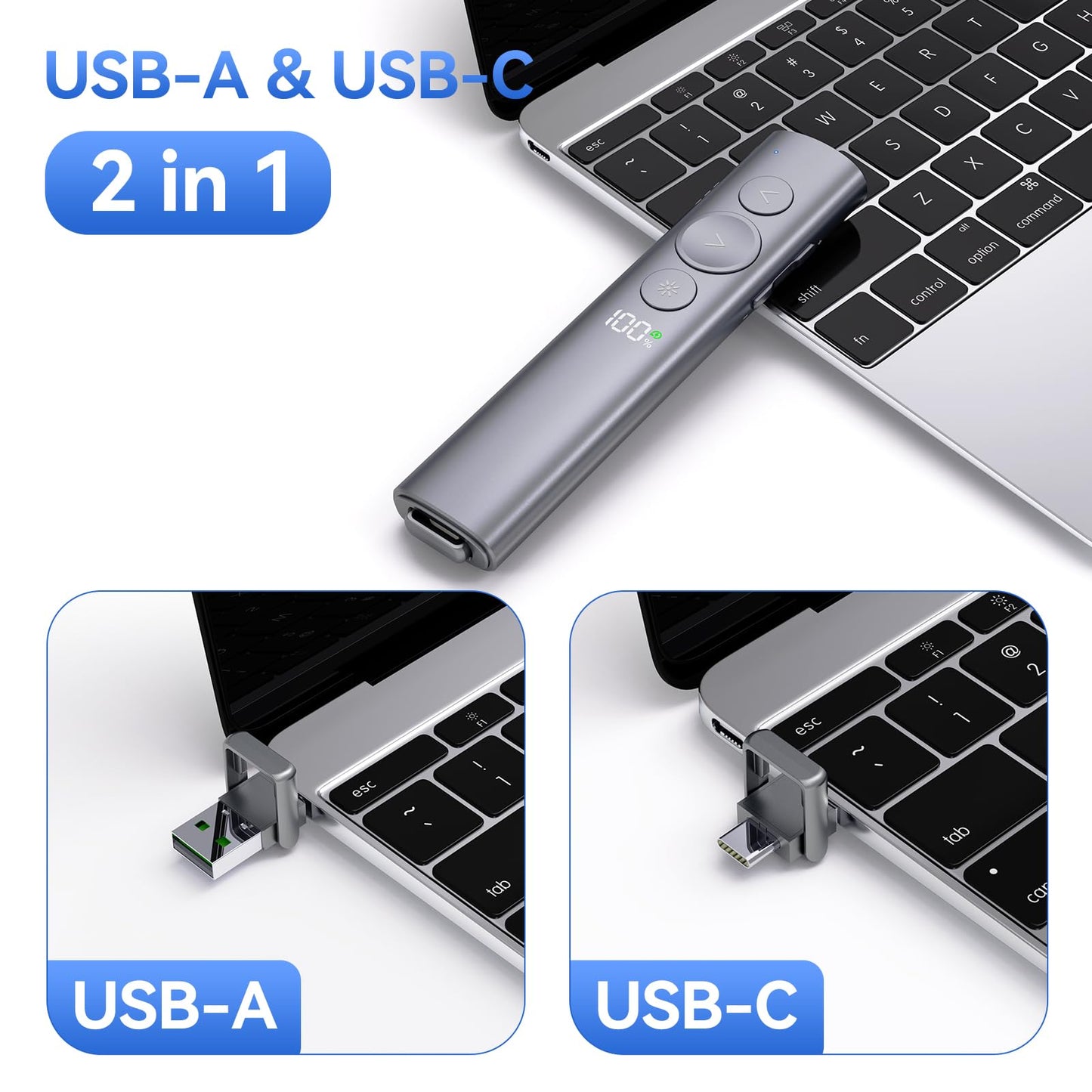 (2 Unit) Power Display Wireless Presenter Remote, Rechargeable Presentation Clicker with Red Laser Pointer for PowerPoint, Slide Advancer for Mac, Windows, Laptop, Classroom, Office
