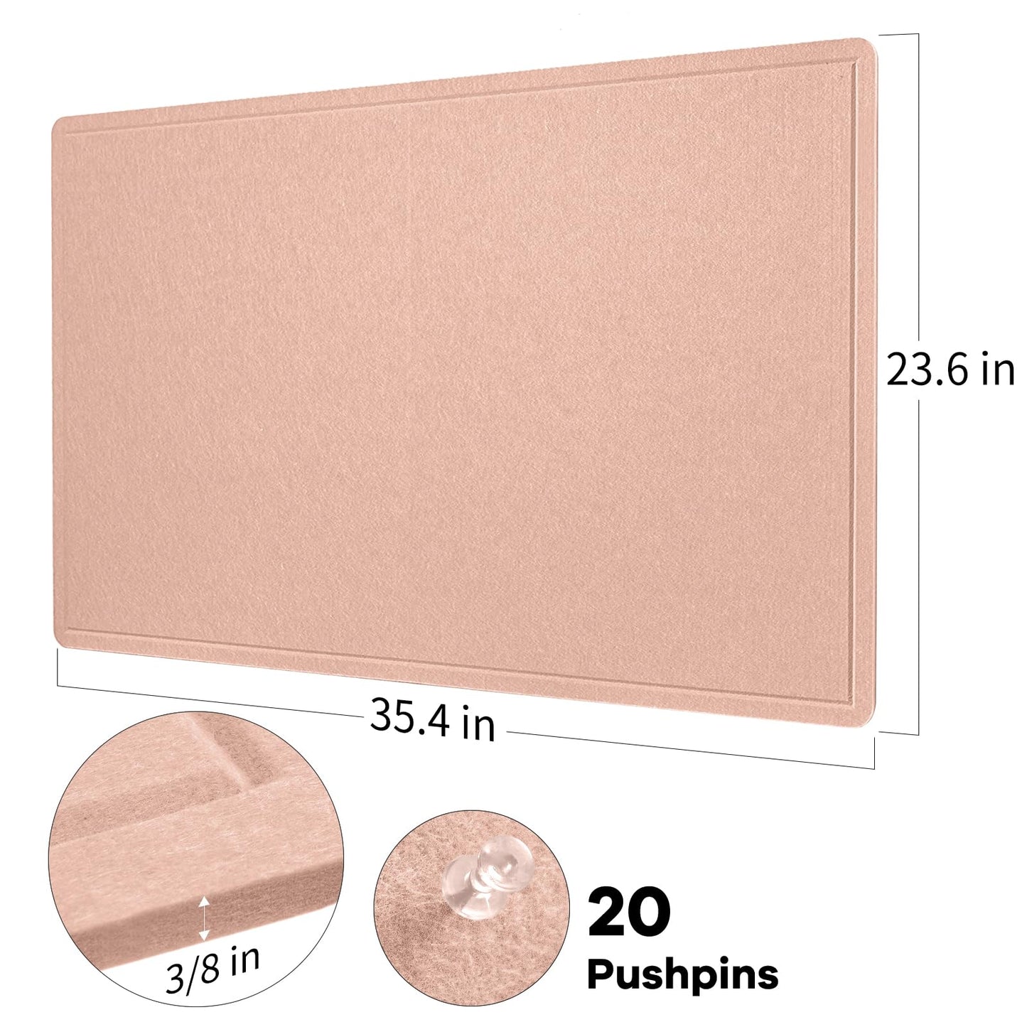 Lightomorrow Bulletin Board, 36 x 24 inches Felt Board - Decorative Pin Board, Cork Board Alternative for Wall, 3' x 2' Foldable Self-Adhesive Vision Board Prayer Board with 20 Pushpins - Mauvey Pink
