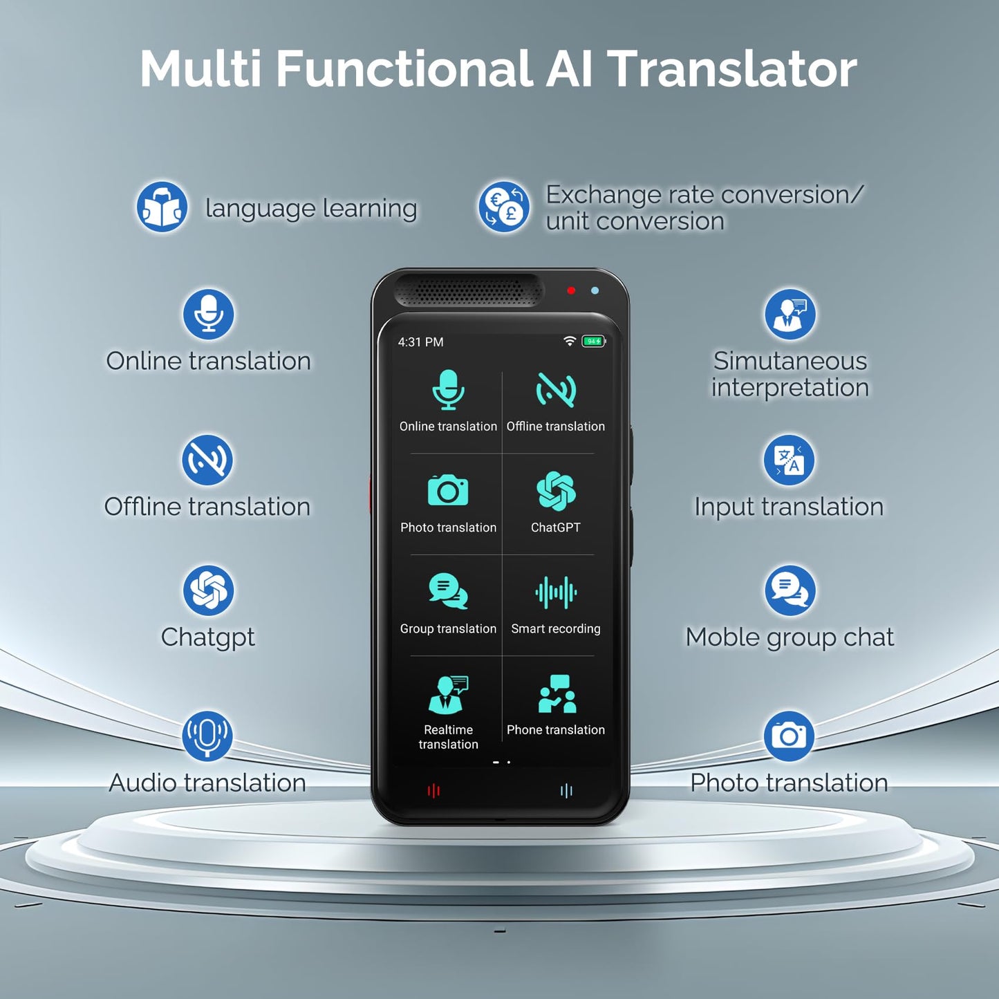 Language Translator Device, 150+ Languages Two-Way Real Time Translator Device No WiFi Needed Upgraded ChatGPT, Instant Translator, Offline&Text&Photo&Voice Translation for Travel Business Learning