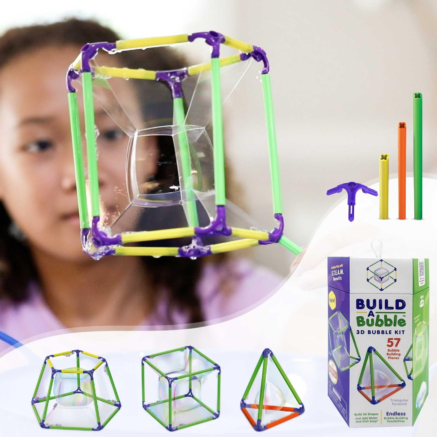 Build A Bubble Montessori 3D Bubble Maker Kit for Kids 8&Up – Fun-Filled, Screen Free Toy - 57-Piece STEM Building Toys Kit– Indoor Educational STEAM Bubble Toys That Help Your Child's Development