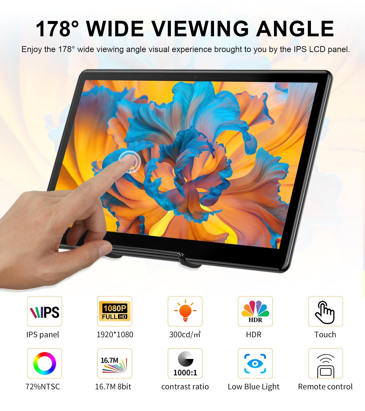 15.6" Portable Touchscreen Monitor, FHD 1920×1080 IPS Ra Pi Touch Screen Monitor for Laptop HDMI VGA DVI 10-Point Touchable Display VESA 75x75 Mountable for Laptops PC Pi POS Kiosk Home Industrial