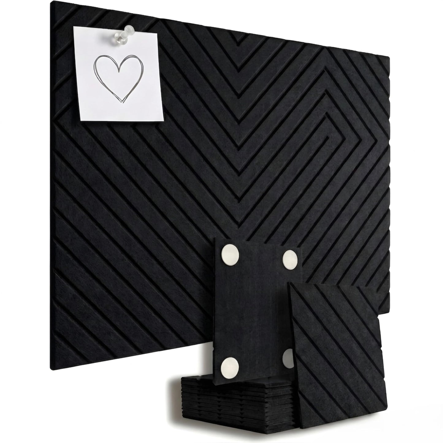 Felt Bulletin Board for Wall – Diagonal Slat Pinboard Tiles, Cork Board Alternative, 36x48in, Push Pins & Adhesive Tabs, Home Office & Classroom, 12-Pack (Black)