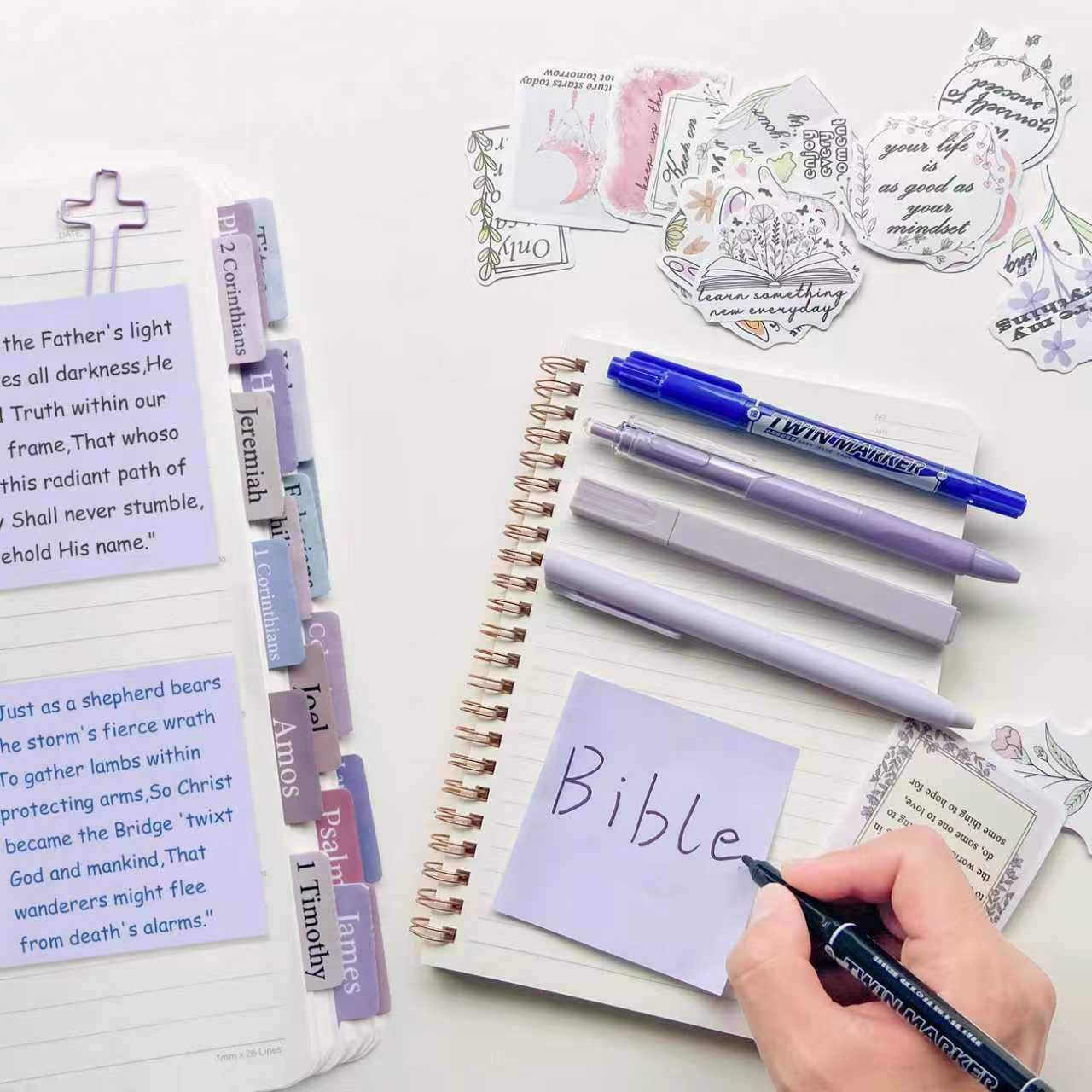 J6&H6 170Pcs Complete Bible Study Supplies, Bible Journaling Kit, Foldable Pencil Case with 75 Tabs,12 Pastel Bible Highlighters More Bible Accessories Set for Women, Beginner Christian Gifts (Purple)