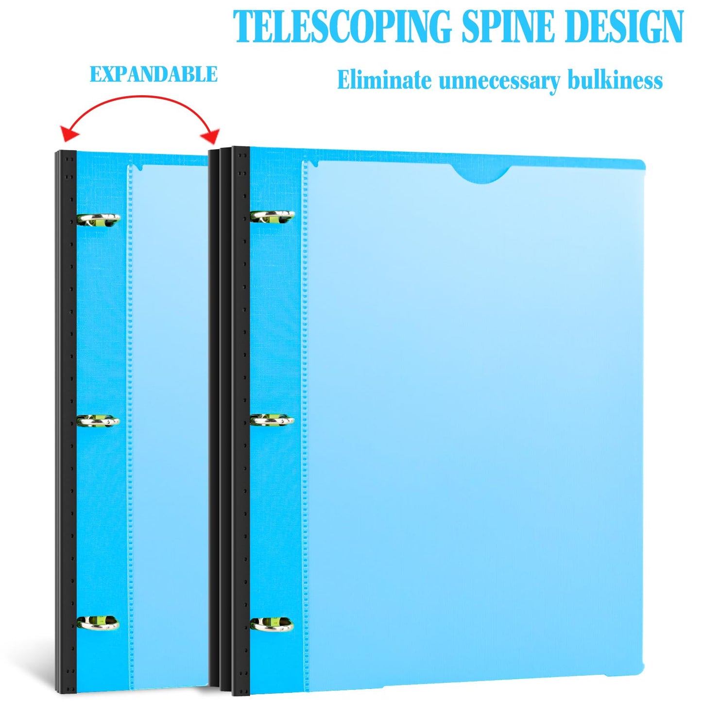 INFUN Telescoping 3 Ring Binder - 4PCS, Flexible Round Binder with Customizable Front Cover and Clear Catalog Pocket, Holds 8.5x11 inch Paper
