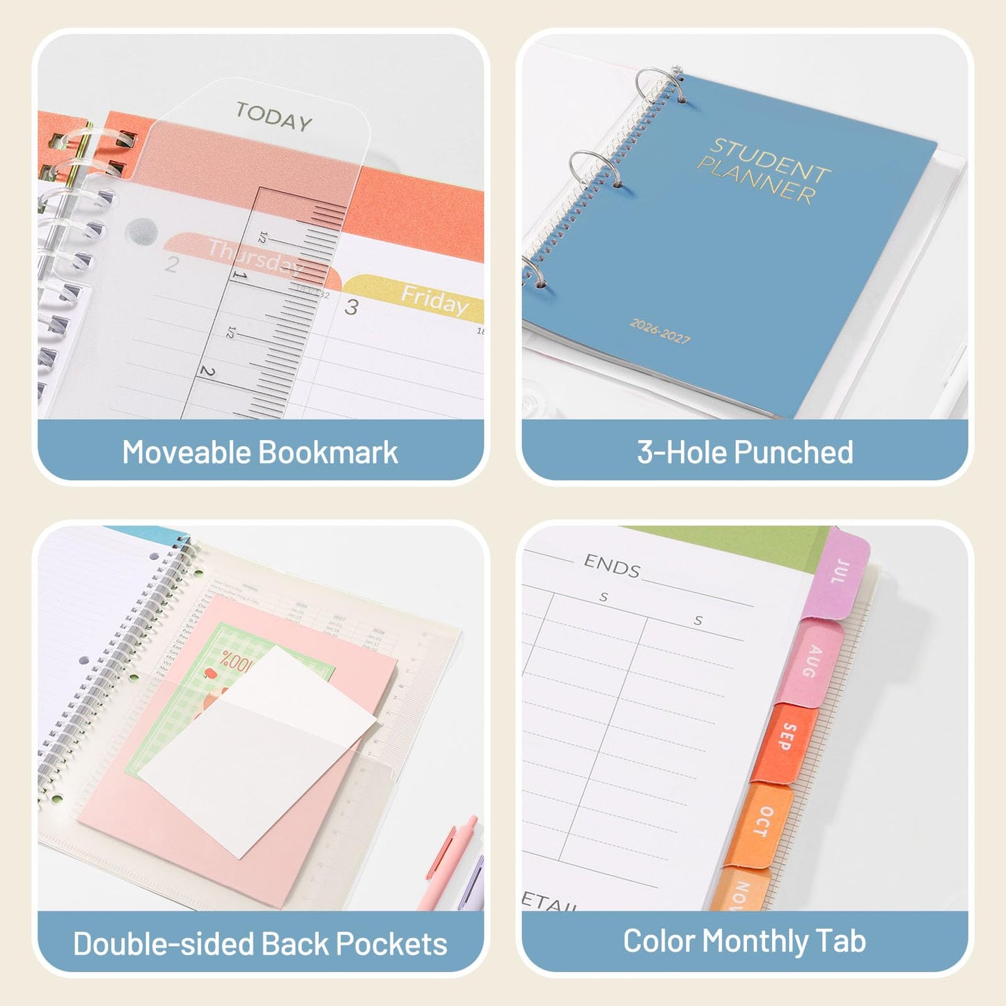 Student Planner 2026-2027, SUNEE Academic Weekly & Monthly Plan Book, Jul. 2026 - Jun. 2027, 8.5"×11" School Planner, Lesson Plan Book with Week's Goals, Bookmark, Monthly Tabs, 3-Hole Punched, Blue