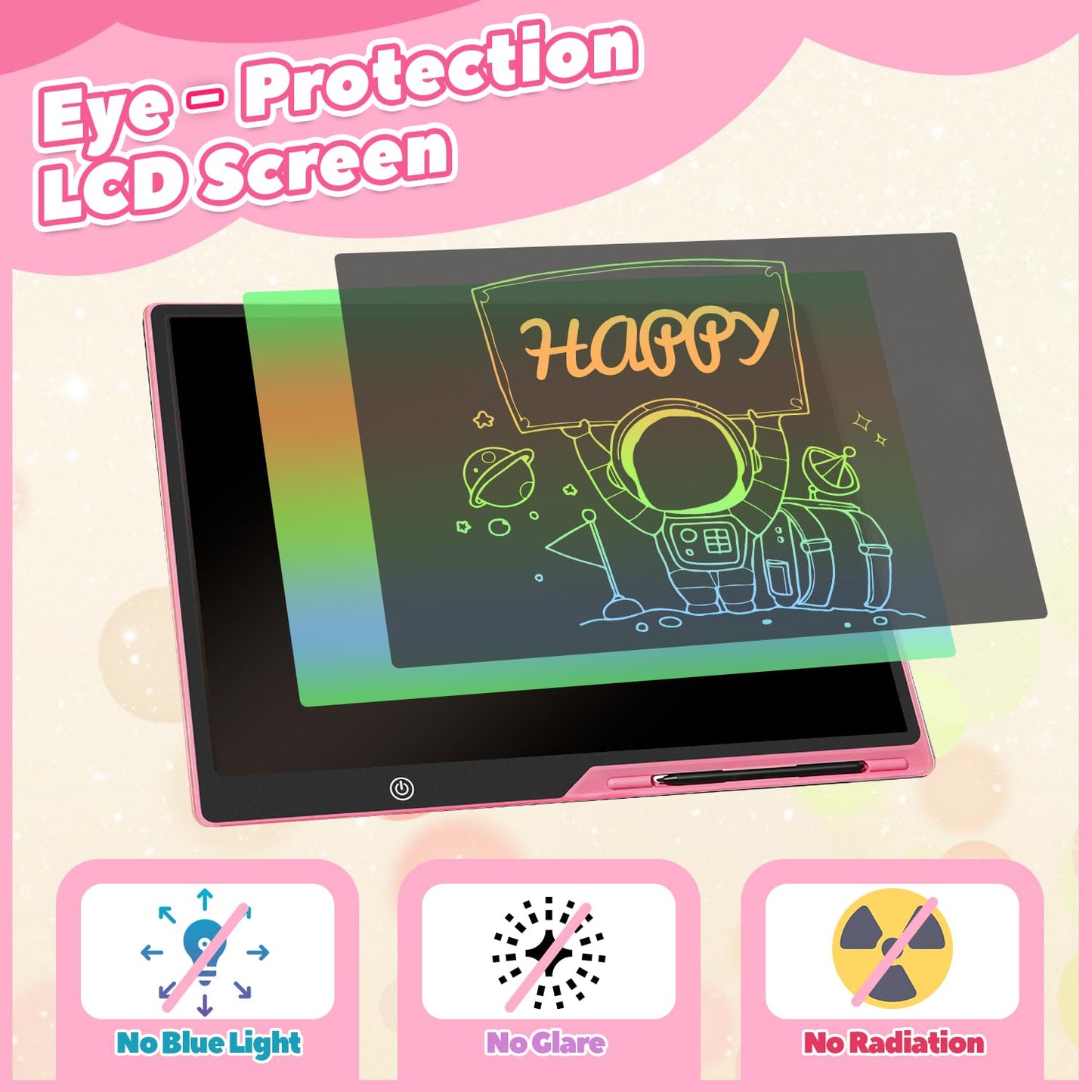 Kinayue LCD Writing Tablet for Kids, Rechargeable 21 Inch Doodle Board,Easter Basket Stuffers,Preschool Learning Toys Christmas Birthday Gift 3 4 5 6 7 Year Old Girls Boys (Pink)