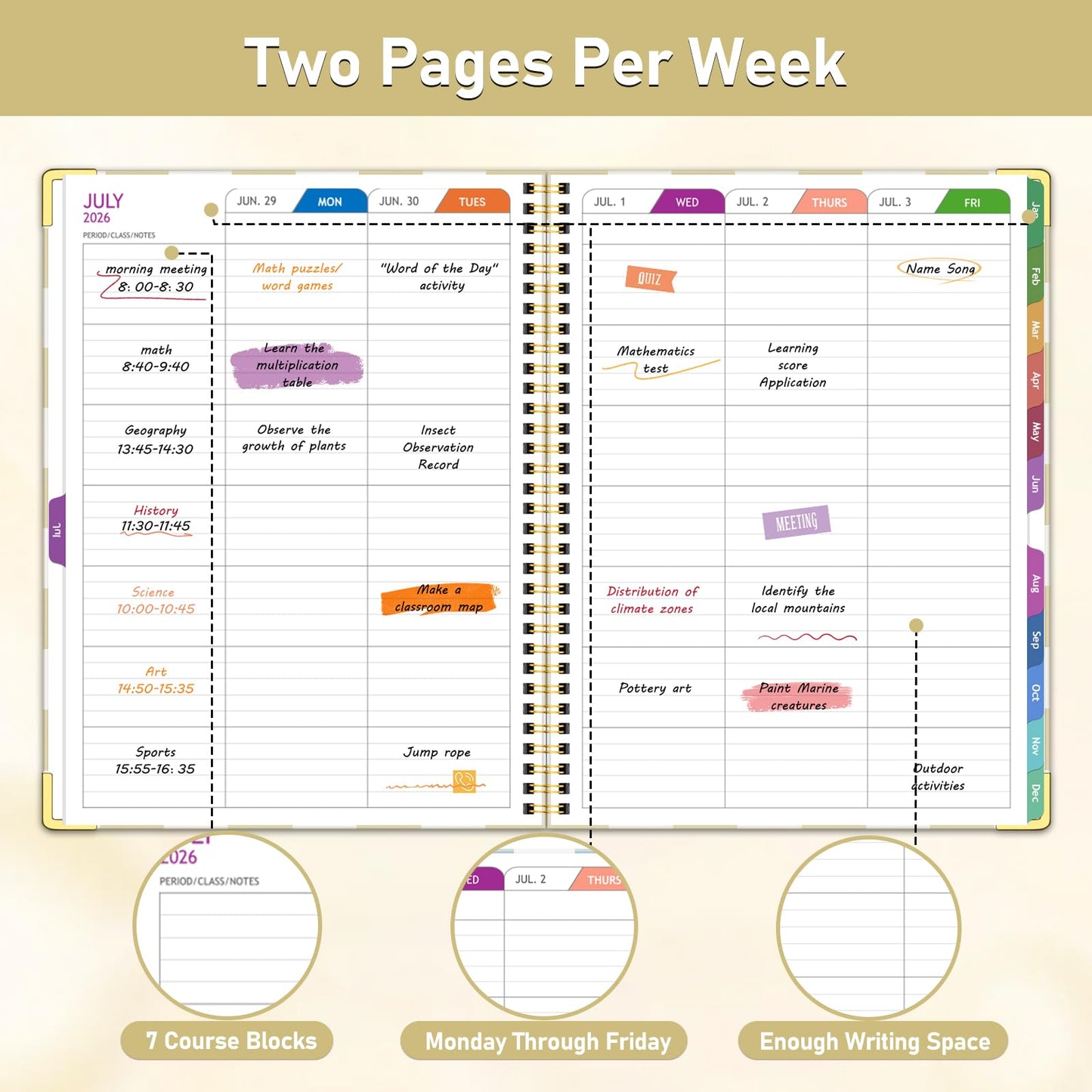 eacher Planner 2026-2027, Jul 2026-Jun 2027 Academic Year, 8.5" x 11" Lesson Planner Book for Teacher Calendar, Spiral Bound Planners, Colorful Monthly Tabs, Planning Stickers, YellowCheckered