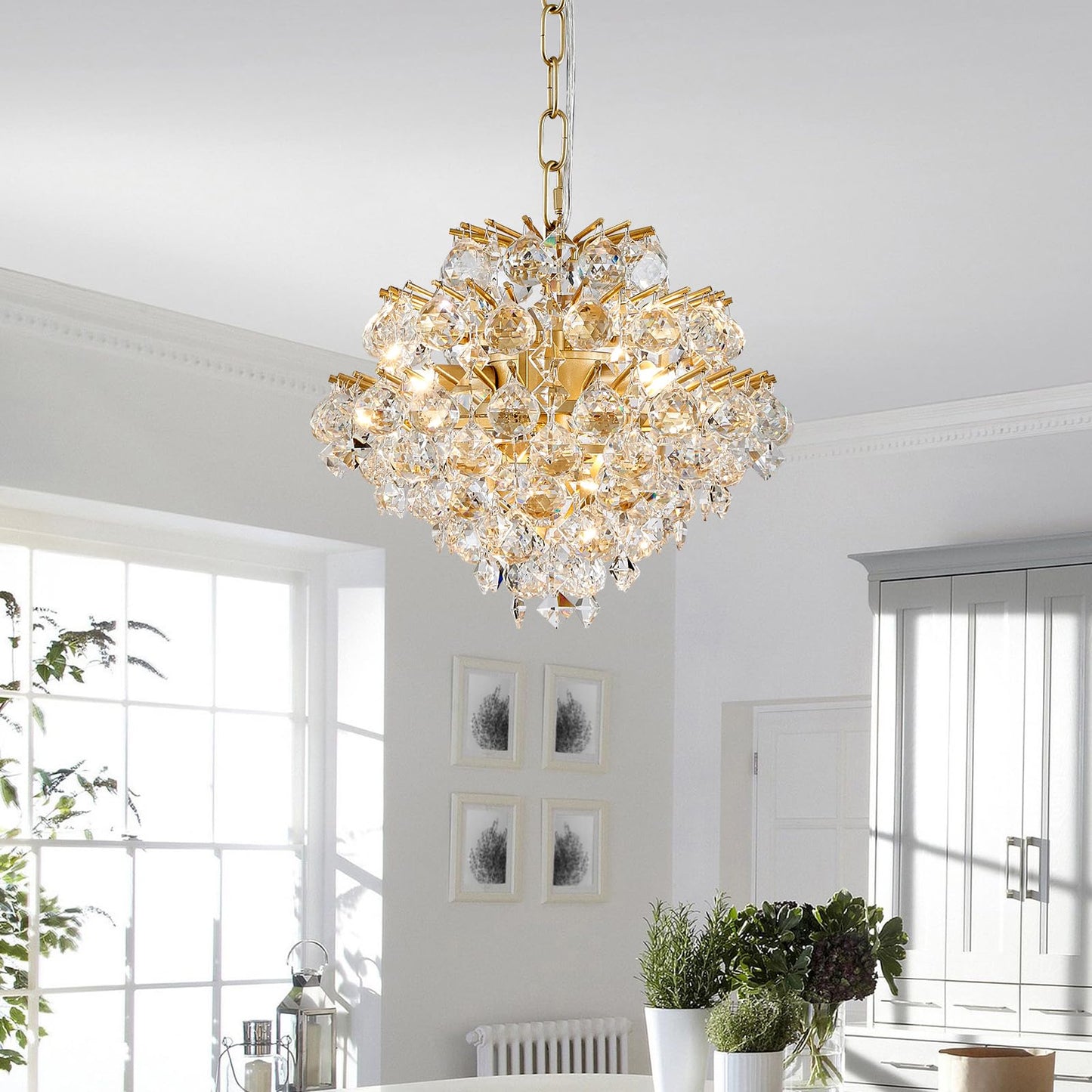 Bestier Gold Pendant Chandelier Lighting Fixture for Dining Room, Bathroom, Bedroom, 4 G9 Bulbs Required, D11in x H12in