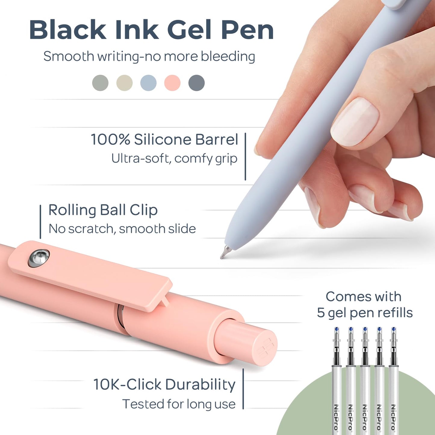 Nicpro 50PCS Aesthetic School Supplies with Cute Pencil Case, 5 Quick Dry Black Ink Pens, 12 Pastel Highlighters, 6 Mechanical Pencil 0.5, 0.7, 0.9 & 2.0 mm for Students Stationary College Essentials