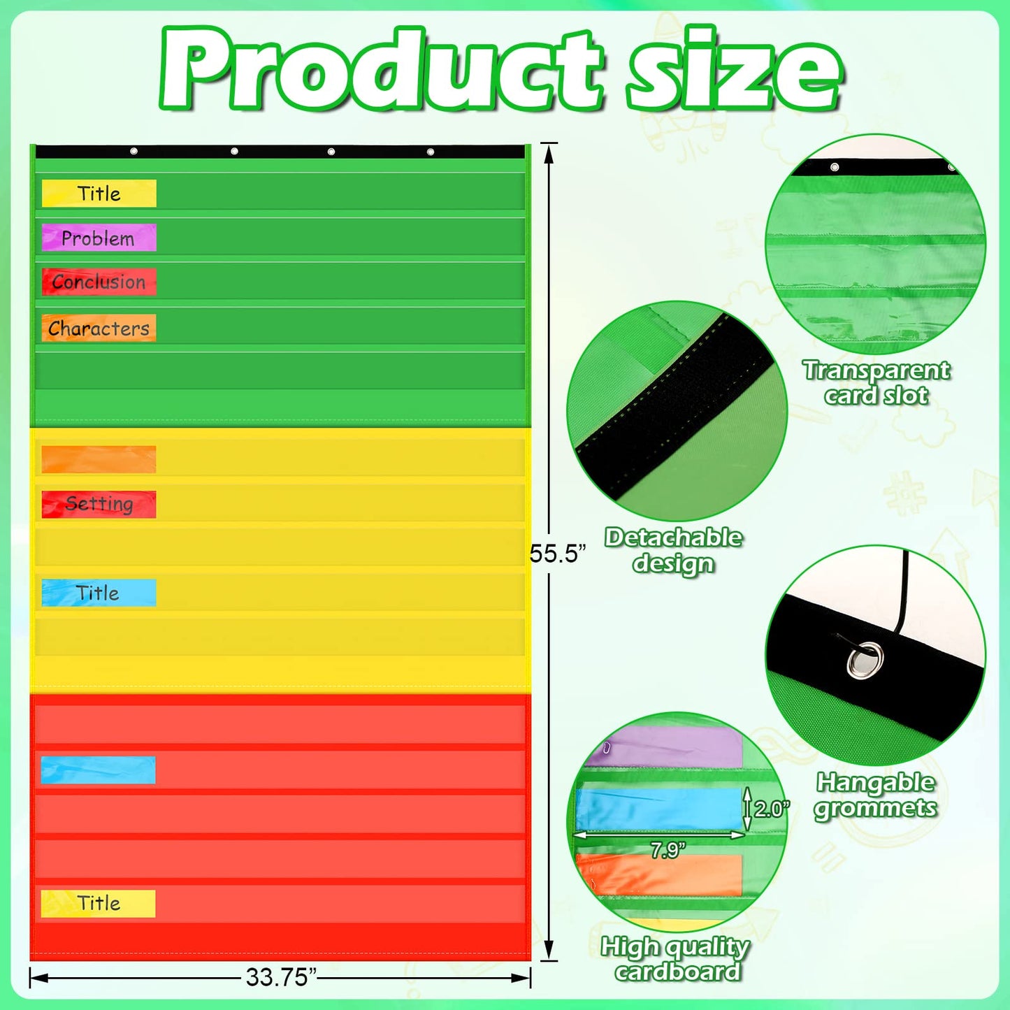 Kosiz 2 Packs Adjustable Pocket Chart Behavior Job Chart with 60 Pcs Labels Multi Purpose Educational and Organizational Pocket Tool for Teacher Home Supply