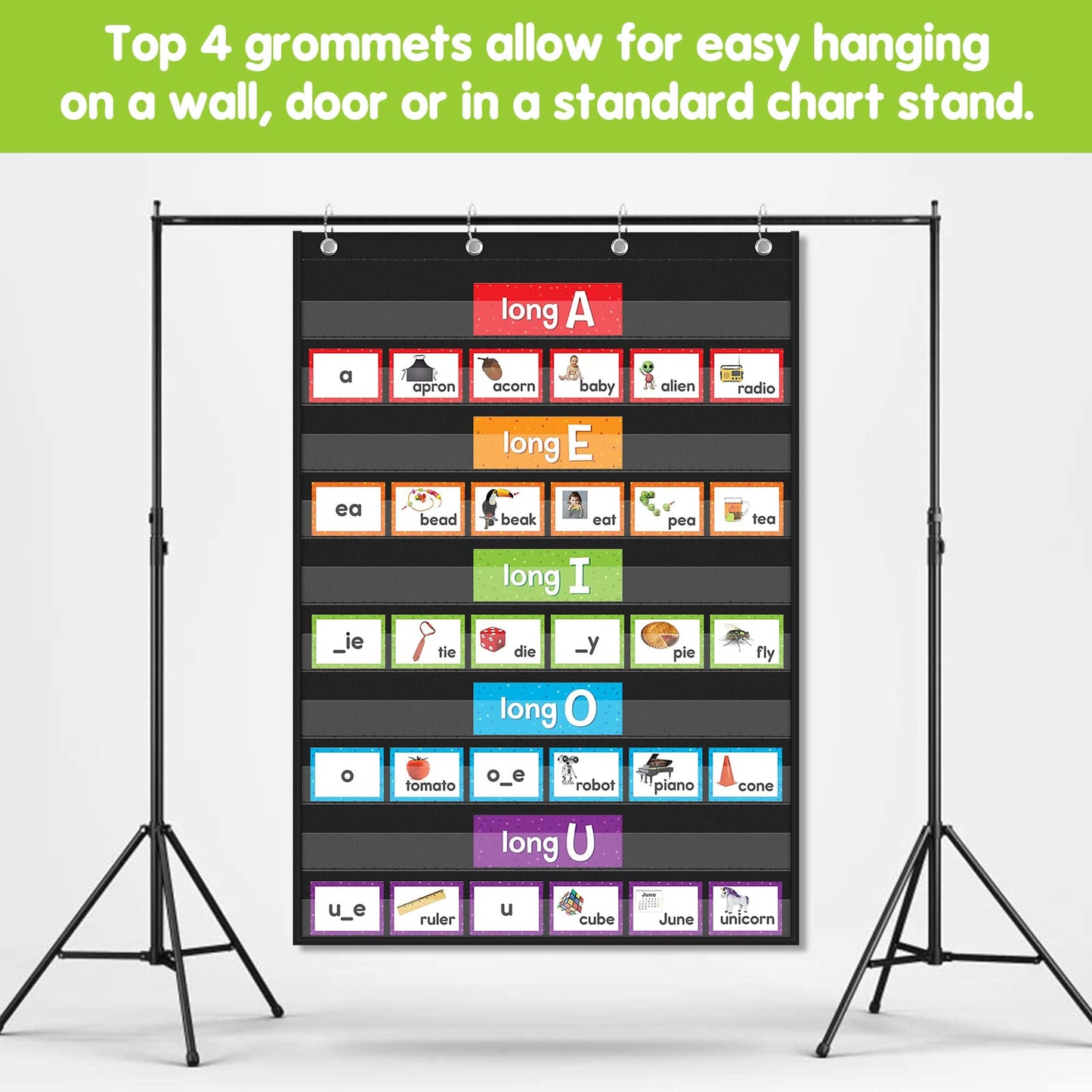 EAMAY Standard Pocket Charts, Clear 10 Pocket Chart for Teacher Lessons in a Classroom or Home Use – Fits Standard 3” Sentence Strips and Word Cards, Black