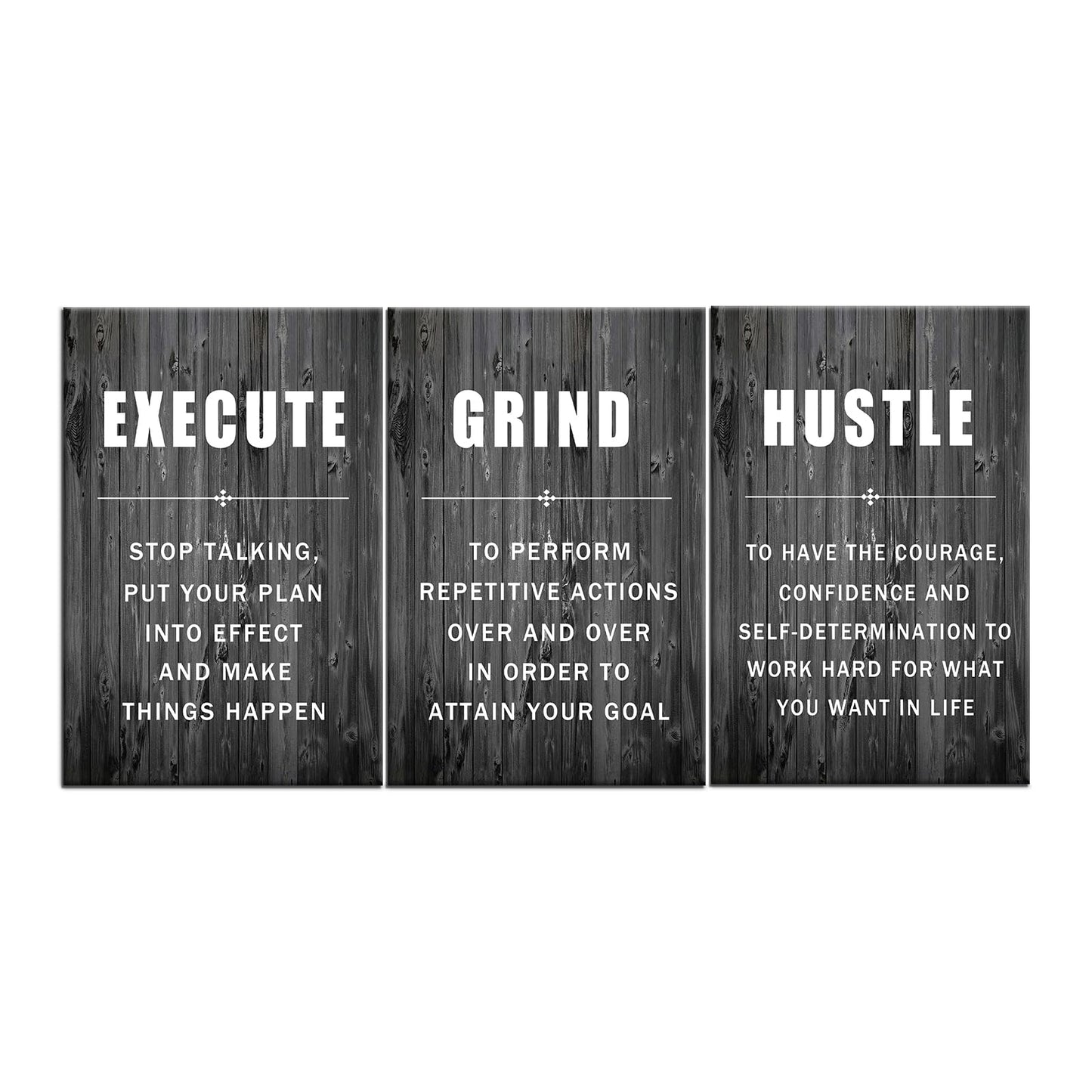 Motivational Wall Art Execute Grind Hustle Inspirational Poster 3 Pieces Canvas Prints Artwork for Living Room Modern Home Decor Painting Pictures Stretched and Framed Ready to Hang [48''Wx 24''H]