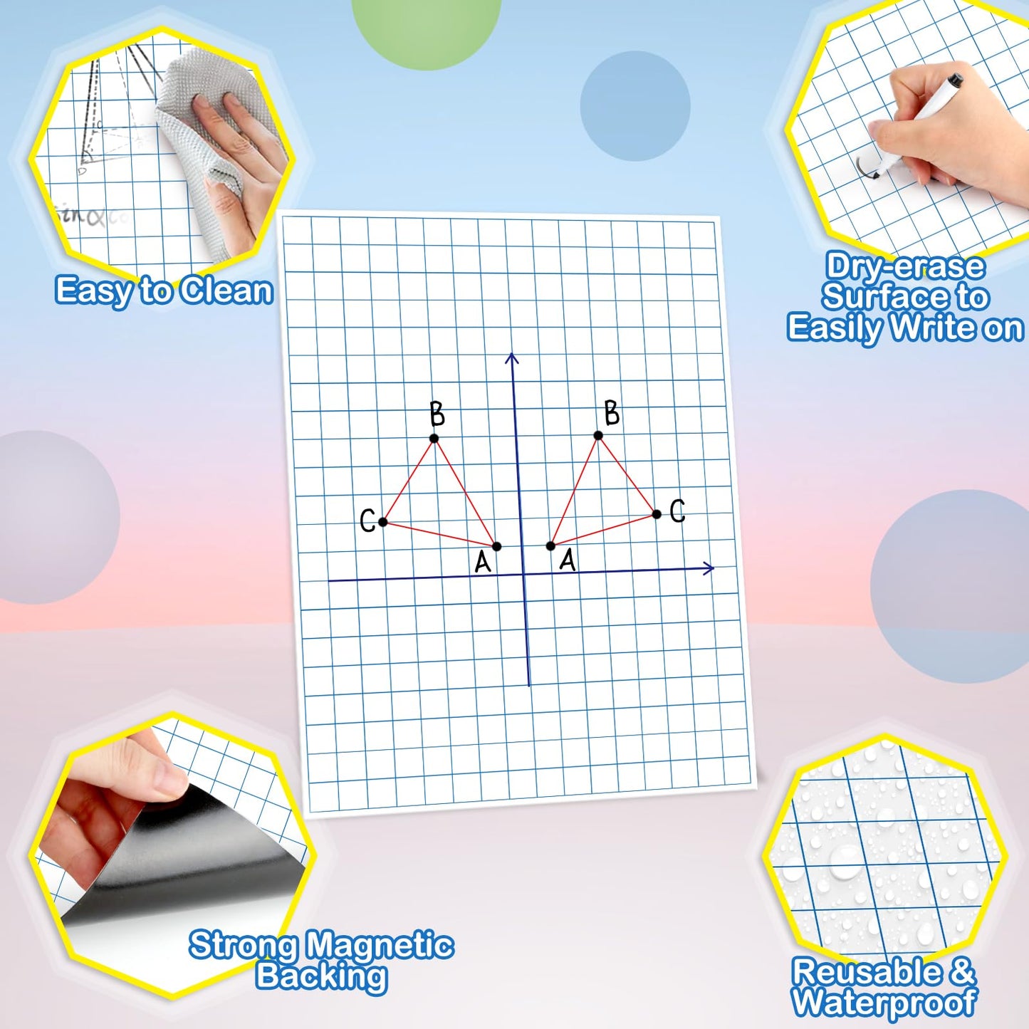 Aizweb Giant Magnetic Graph Paper,Dry Erase Grid Graphing for Classroom Whiteboard Accessories,Chart Paper Teacher Must Have Homeschool Teaching Supplies,Teacher Essential,21.5" x 16.5"