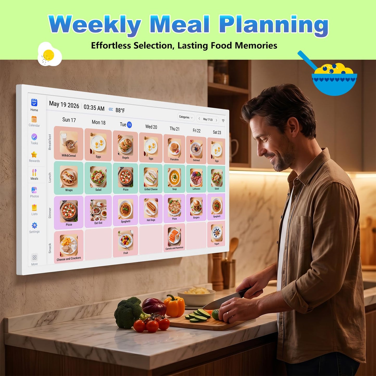 32" Digital Calendar Chore-Chart for-Wall-Planner - Interactive Touchscreen Display Electronic Calendar Picture Frame, Star Reward, Sync Google iCloud Outlook Calendar, Gifts for Mom, Wall Mount White