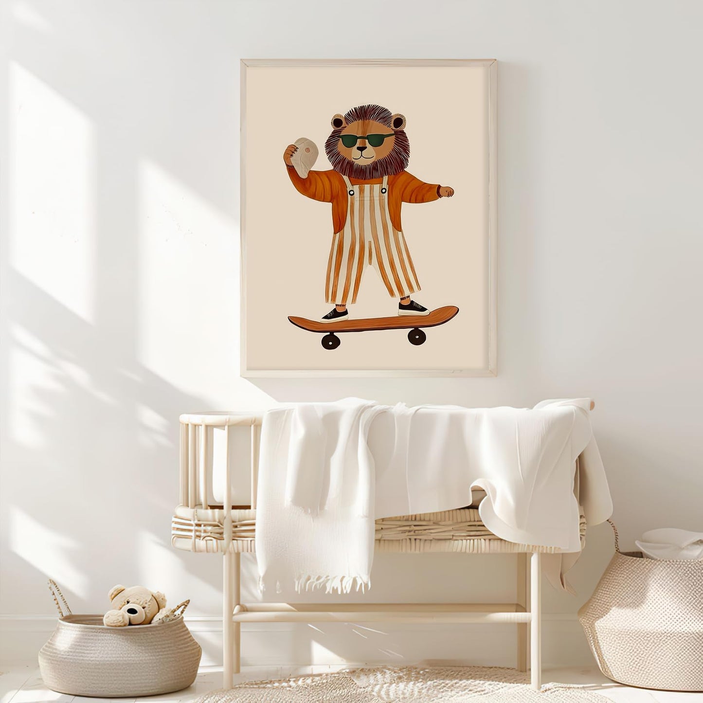 Funny Animal Picture Animal Wall Art Nursery Wall Art Kids Room Aesthetic Prints Minimalist Lion Skateboard Picture 12x16 Inch UnFramed for Living room Dorm Nursery Kids Room Baby Room & Game Den