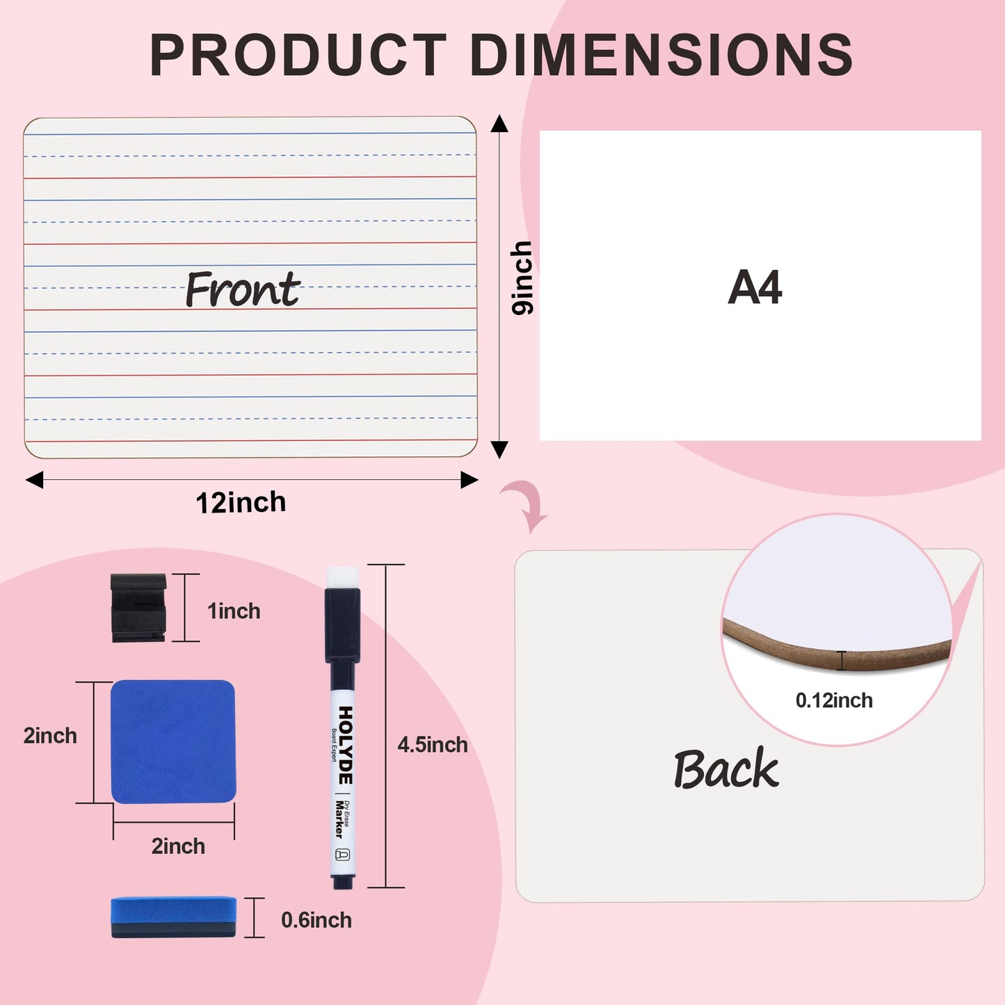 Set of 24 Dry Erase Boards, Double Sided Small Whiteboards with Lines for Kids, Students, Teacher & Classroom Pack, 9"x12" Mini Individual White Boards Lined for Writing with 24 Markers, 24 Erasers