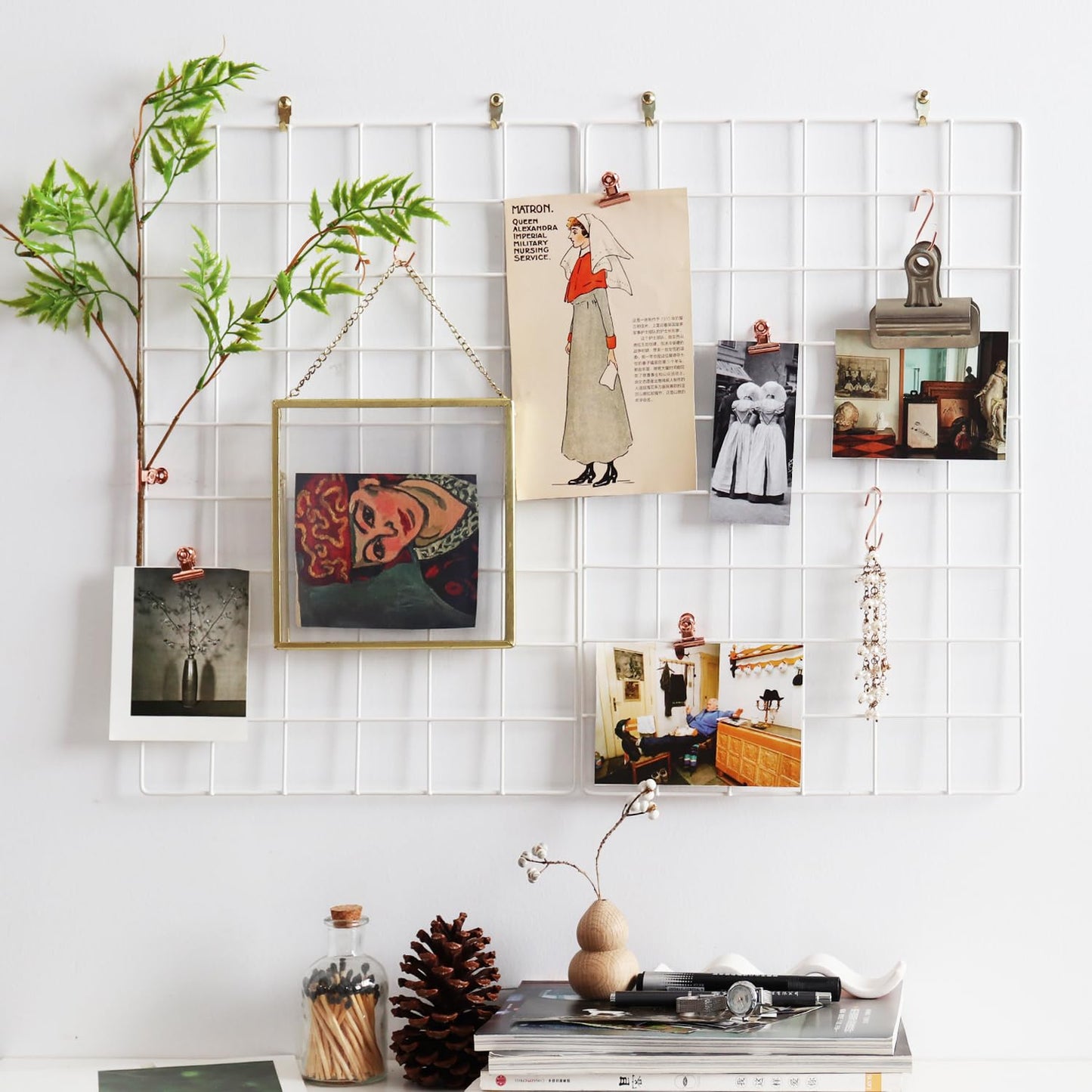 PEAUARL Metal Mesh Wall Grid Panel for Photo Display,Message Board,Size: 17.5" x 11.8",Pack of 2 (White)