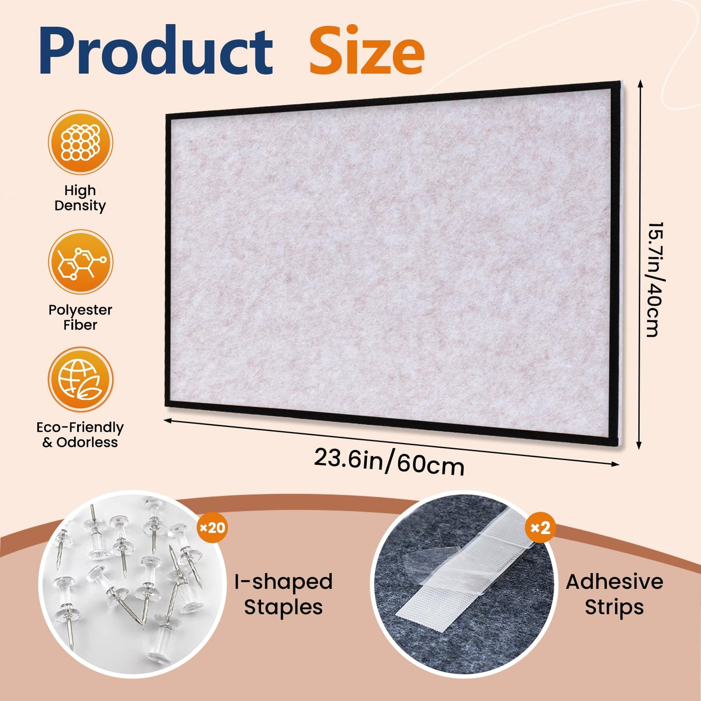 Felt Bulletin Board 23.6 x 15.7 Inch – Black Frame, Corkboard Alternative for Vision Board, Wall-Mounted Notice Board with 20 Push Pins, Home, Office & Classroom Organization – Light Camel