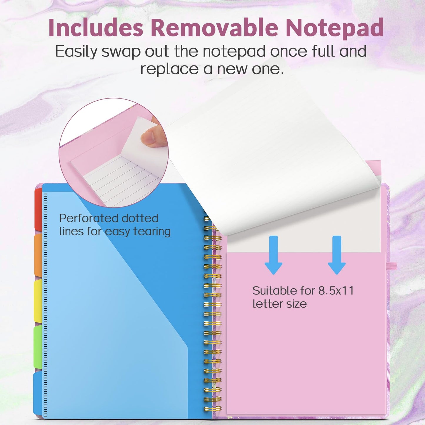 Sooez Clipboard Folio with Refillable Notepad, Folder with 10 Storage Pockets for Letter Size, Spiral Clipboard Notebook, Cute Portfolio for School, Office & Nursing