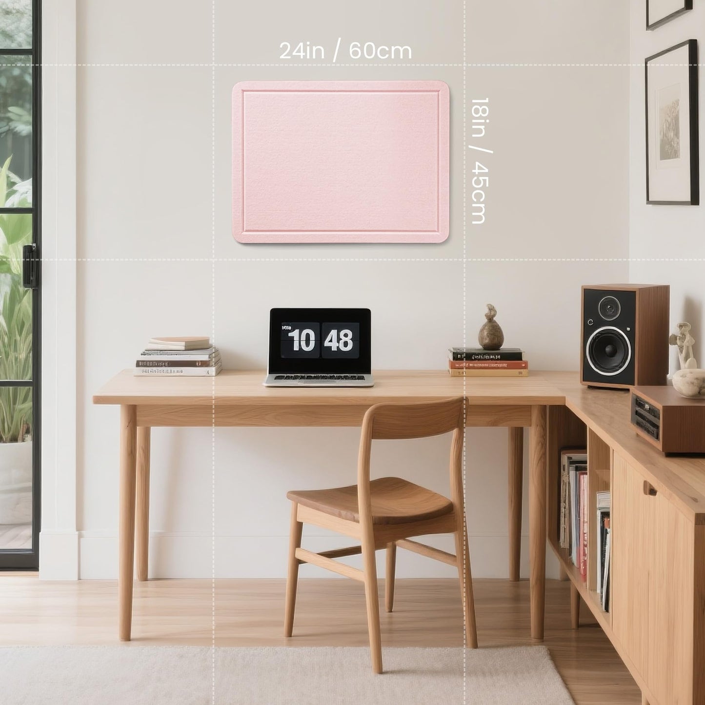 Lightomorrow Bulletin Board, 24 x 18 Inches Cork Board Alternative Decorative Felt Pin Board with Safe Removable Adhesives & 23 Push Pins for Home Office Classroom Walls-Pale Pink