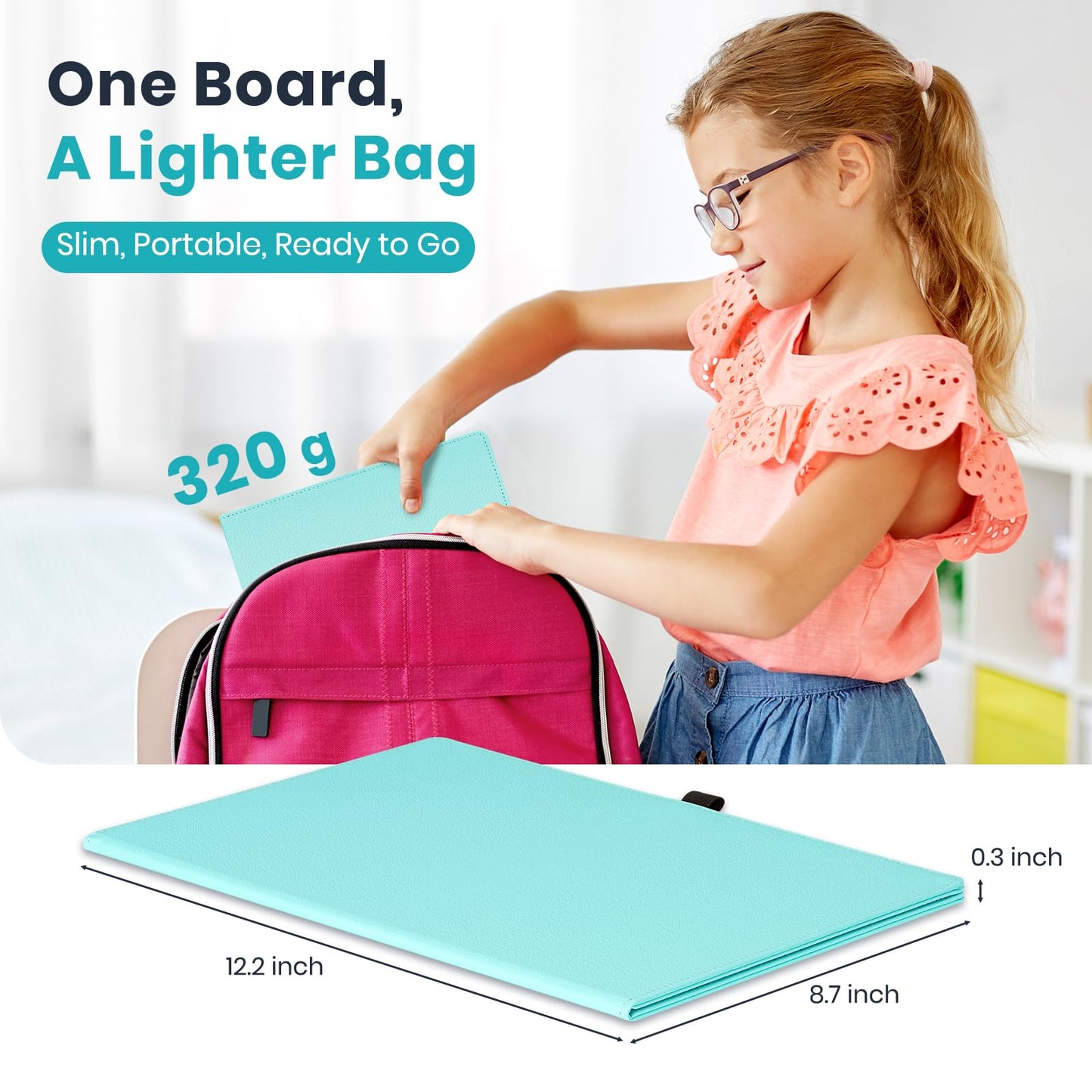 WALGLASS Double-Sided Small White Board Dry Erase, 12'' x 9'' Portable Reusable Whiteboard Notebook, Foldable Mini Handheld Board for Students Practice, Home, School, Office, Travel - Blue PU Leather