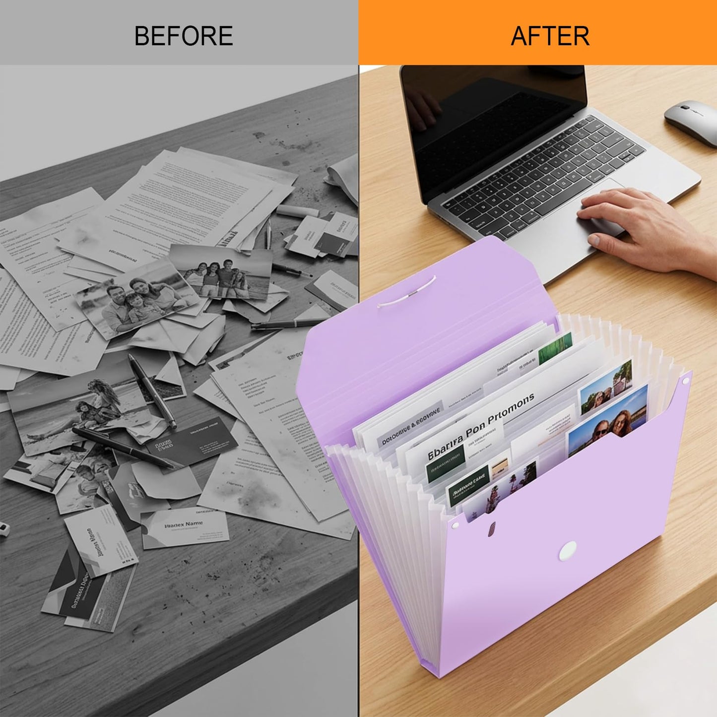 Comix Accordion File Organizer, 13 Pocket, Purple