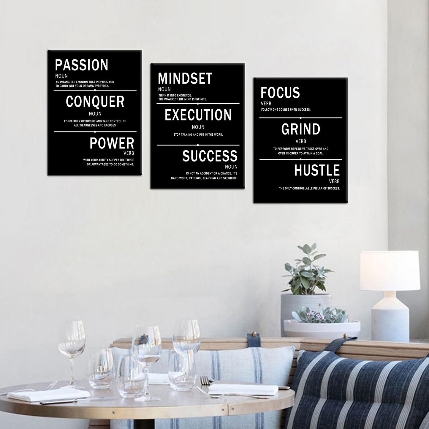 PSYYSP Mindset Execution Success Motivational Canvas Office 3 Piece Print Wall Art Inspirational Poster Painting Modern Inspiring Artwork for Bedroom Office Decoration Ready to Hang [36''W x 16''H]