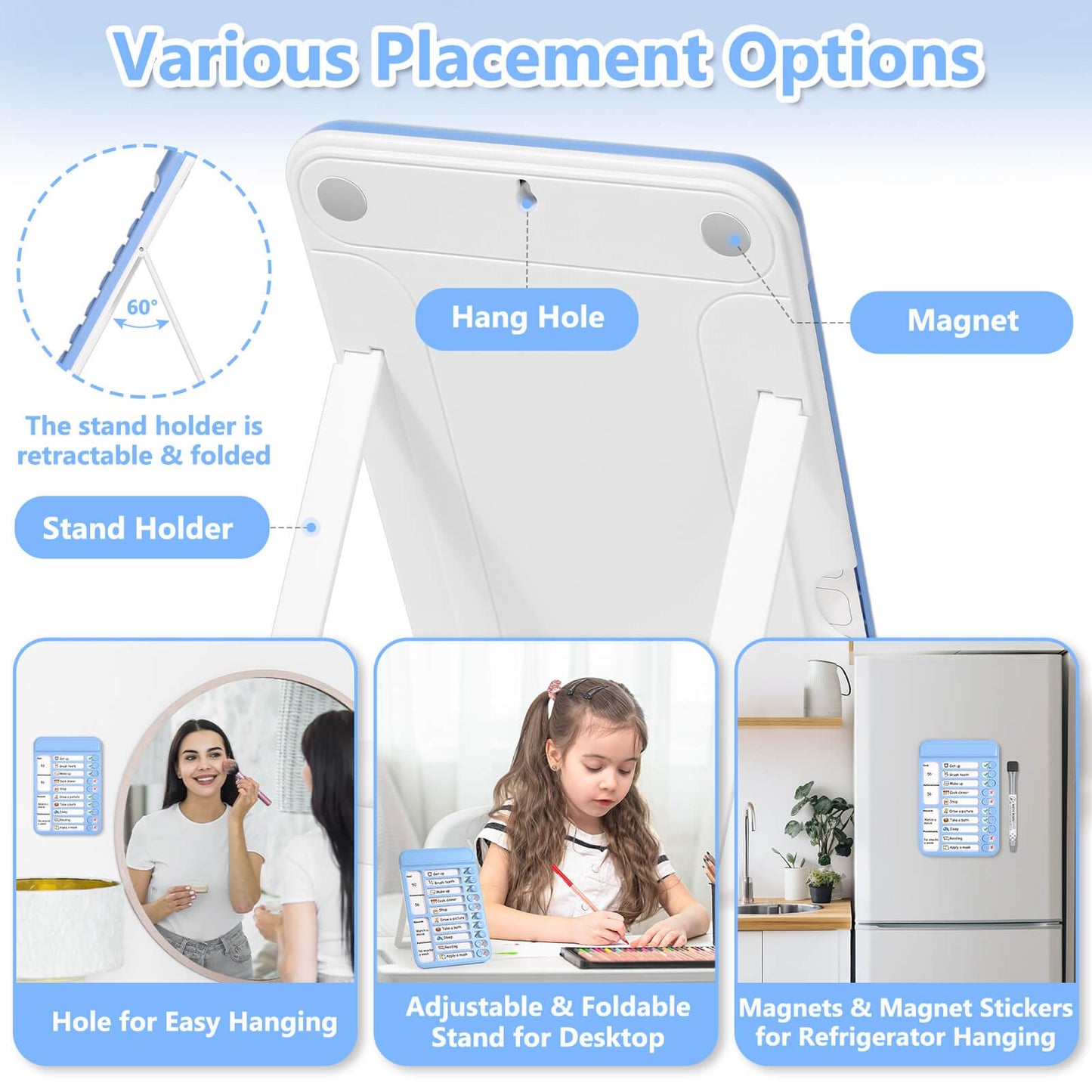 Audab 2Pcs Dry Erase Chore Chart for Kids, Magnetic Checklist Board, My Chores Slider Chart to Do List Board, Routine Reward Chart Schedule Board Task Tracker for Home Refrigerator, Wall, Desk (Blue)