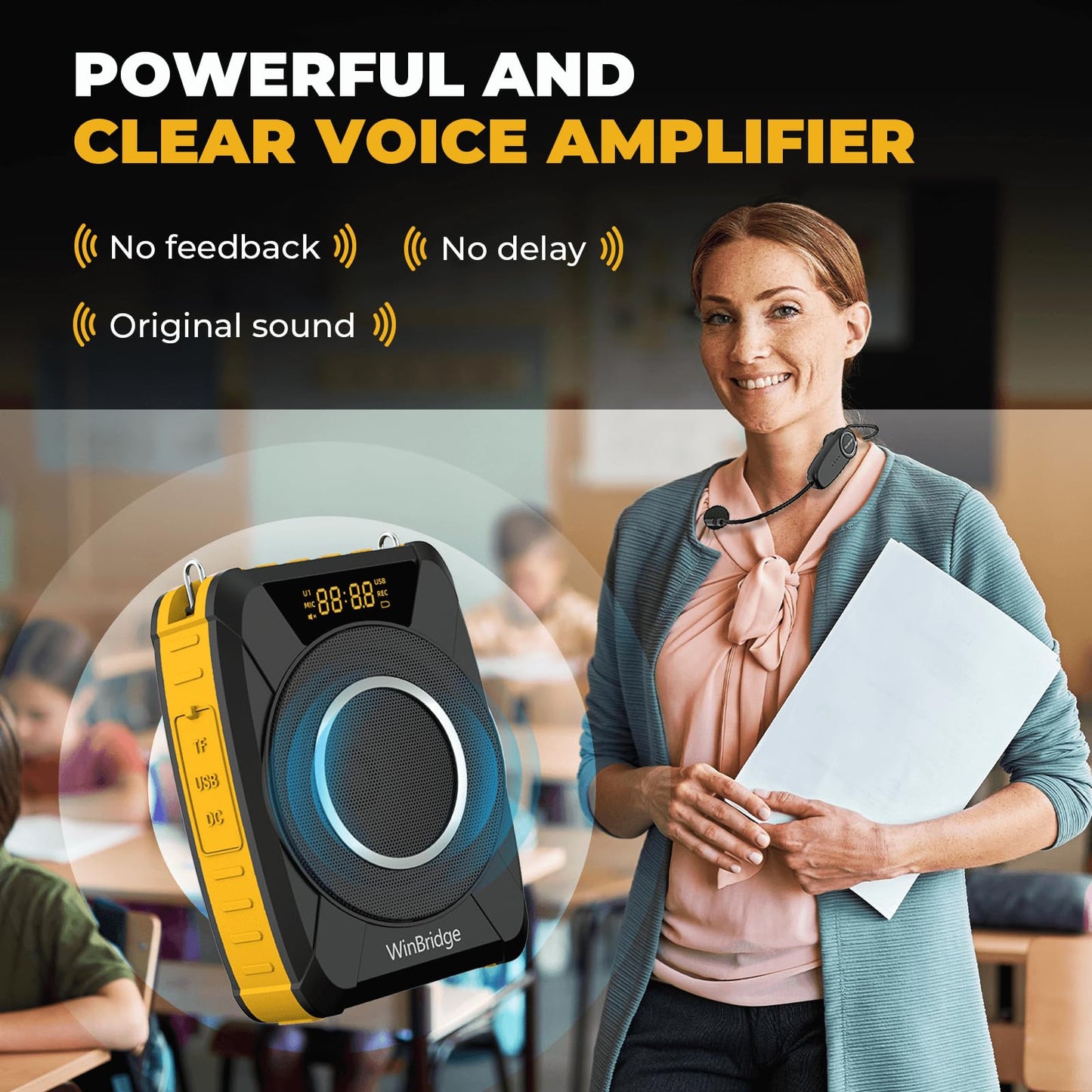 Voice Amplifier with Wireless Microphone Headset – Waterproof Portable Speaker Microphone with TWS Stereo, SOS, Recording – Rechargeable Bluetooth 5.0 PA System for Teachers, Coaches, Tour Guides