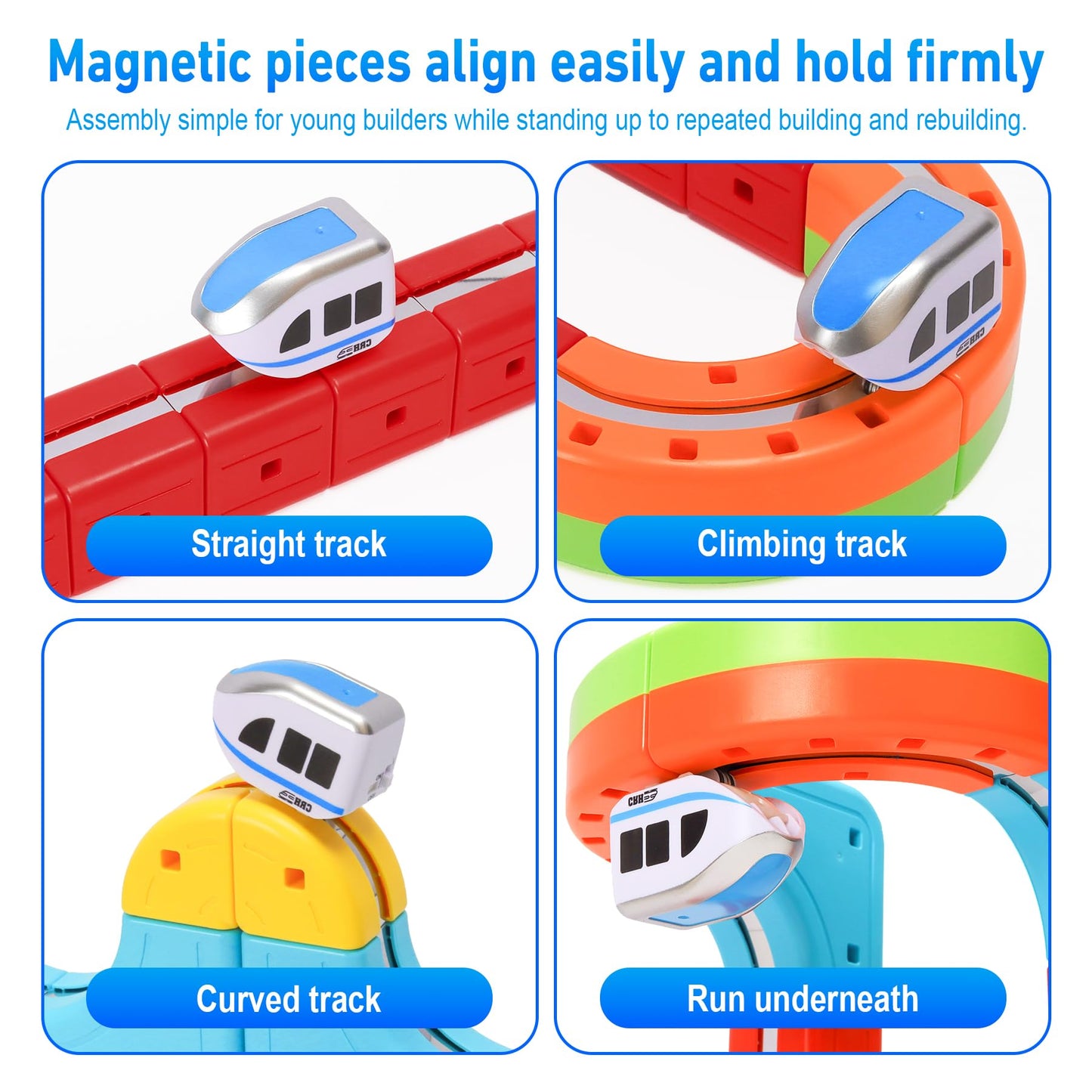 Hestiasko Magnetic Train Set for Kids, 3D Electric Train Set, STEM Educational Building Toy, DIY Learning Track with Vertical Climb & Upside Down Action, Gift for Toddlers Boys Girls Ages 3 4 5 6+