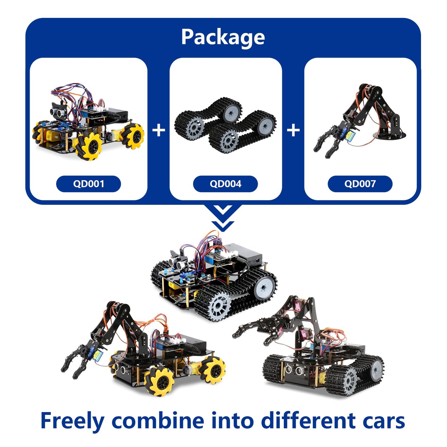 Robotics for Kids Ages 12-16, ACEBOTT 4 in 1 Smart Robot Arm with 5DOF + Tank Car, STEM Toys Coding Kit Compatible with Arduino & Scratch, App & Remote Control, for Kids & Teens