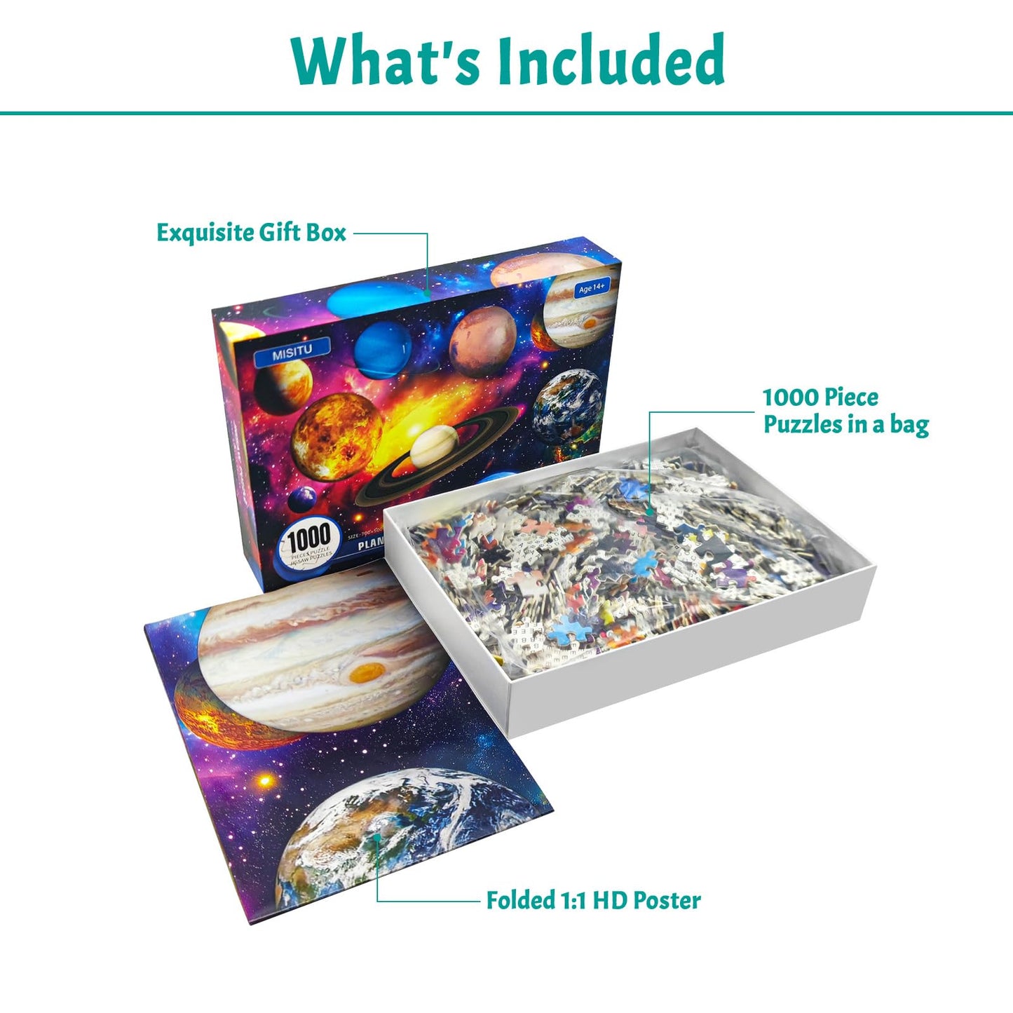 MBOQIU 1000 Piece Puzzle for Adults - Solar System Puzzles for Adults 1000 Pieces, Letters on Back, Universe Scene Jigsaw Puzzle, Space Scene Challenging Puzzles for Teens Seniors - 27.6 x 19.7 inches