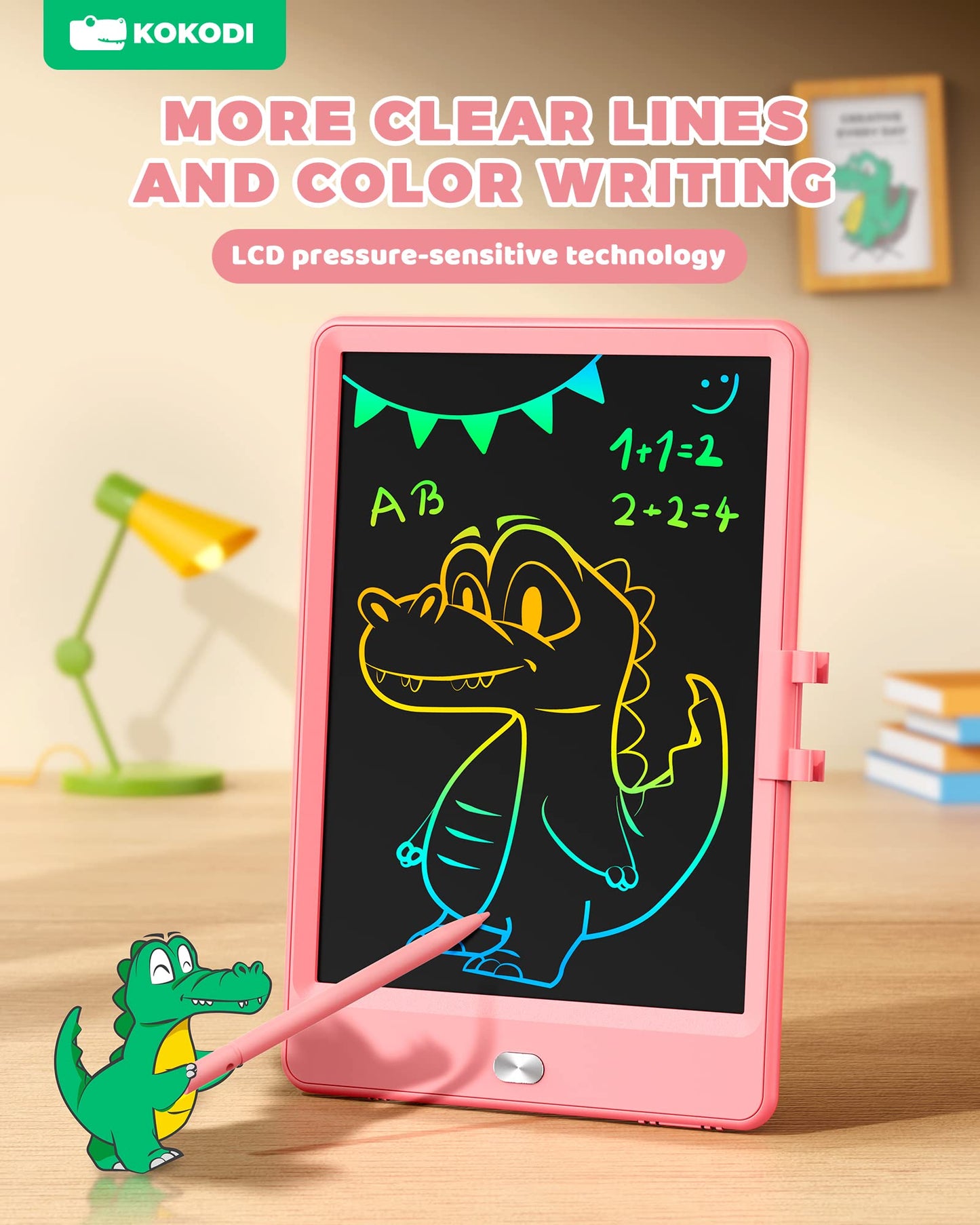 KOKODI LCD Writing Tablet, 8.5 Inch Toddler Doodle Board Drawing Tablet, Erasable Reusable Electronic Drawing Pads, Educational and Learning Toy for 3-8 Years Old Boy and Girls (Pink)