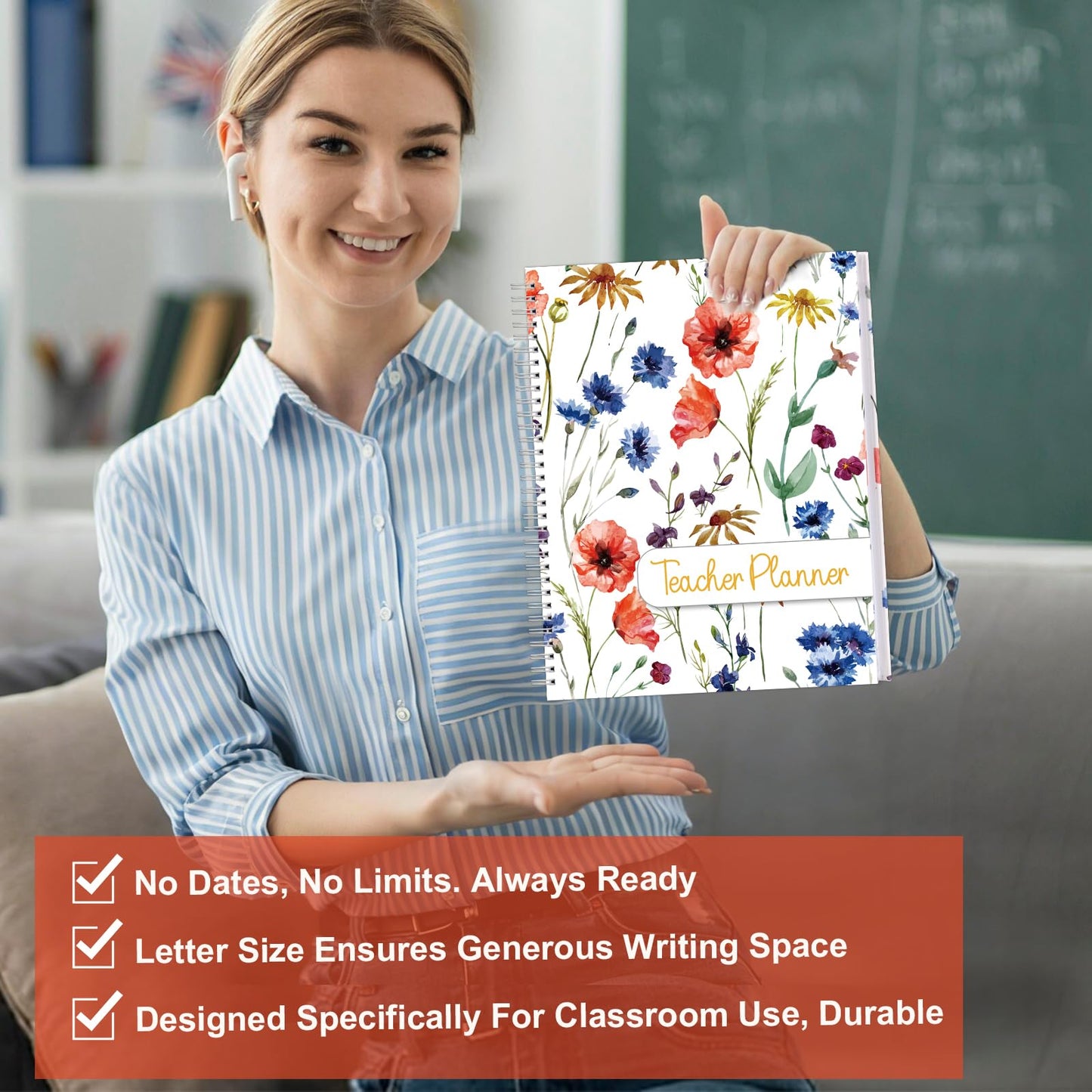 Undated 4 Period Teacher Planner 8.5" x 11" Weekly & Month Academic Teacher Lesson Planner Hardcover Homeschool Planner Teacher Record Lesson Plan Book for Classroom School Supplies 80 GSM