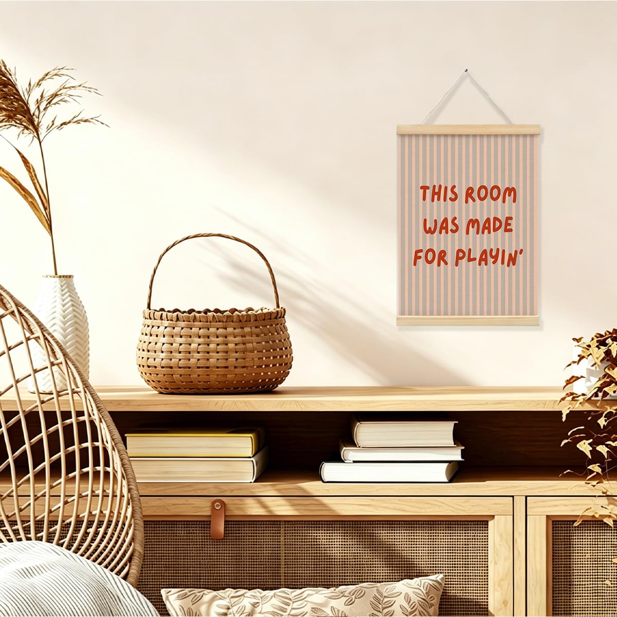 STHTTSW Playroom Decor，This Room Was Made For Playin' Wall Art Poster Hanger with Wooden Frame, Nursery Wall Art, Kids Bedroom Hanging,Toddler Play Area Sign, Children's Flag Decor 12x16 Inch