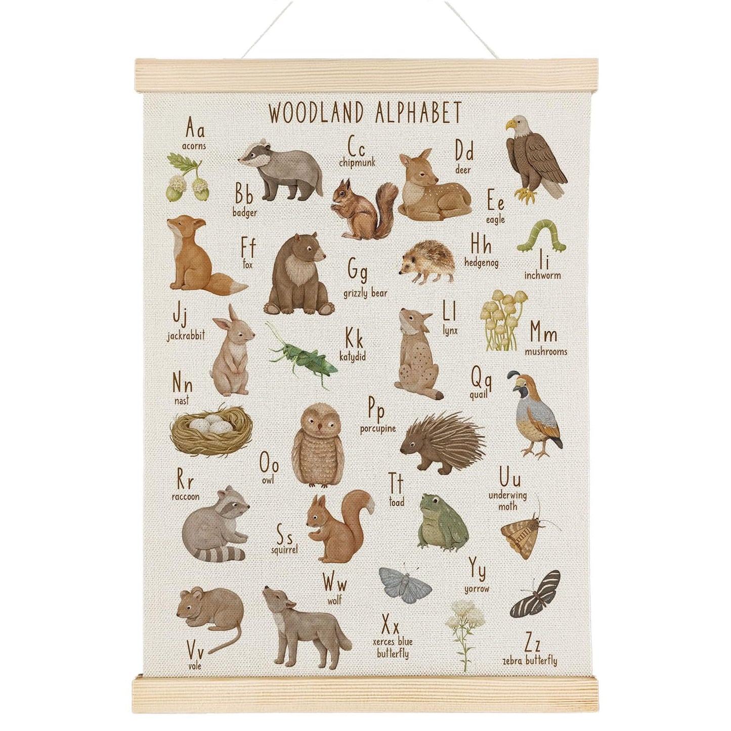 Nrleey Animal Alphabet Poster - Alphabet Wild Animal Nursery Decor, Nursery Wall Decor, 12x16 Wall Art Classroom Posters with Hanger