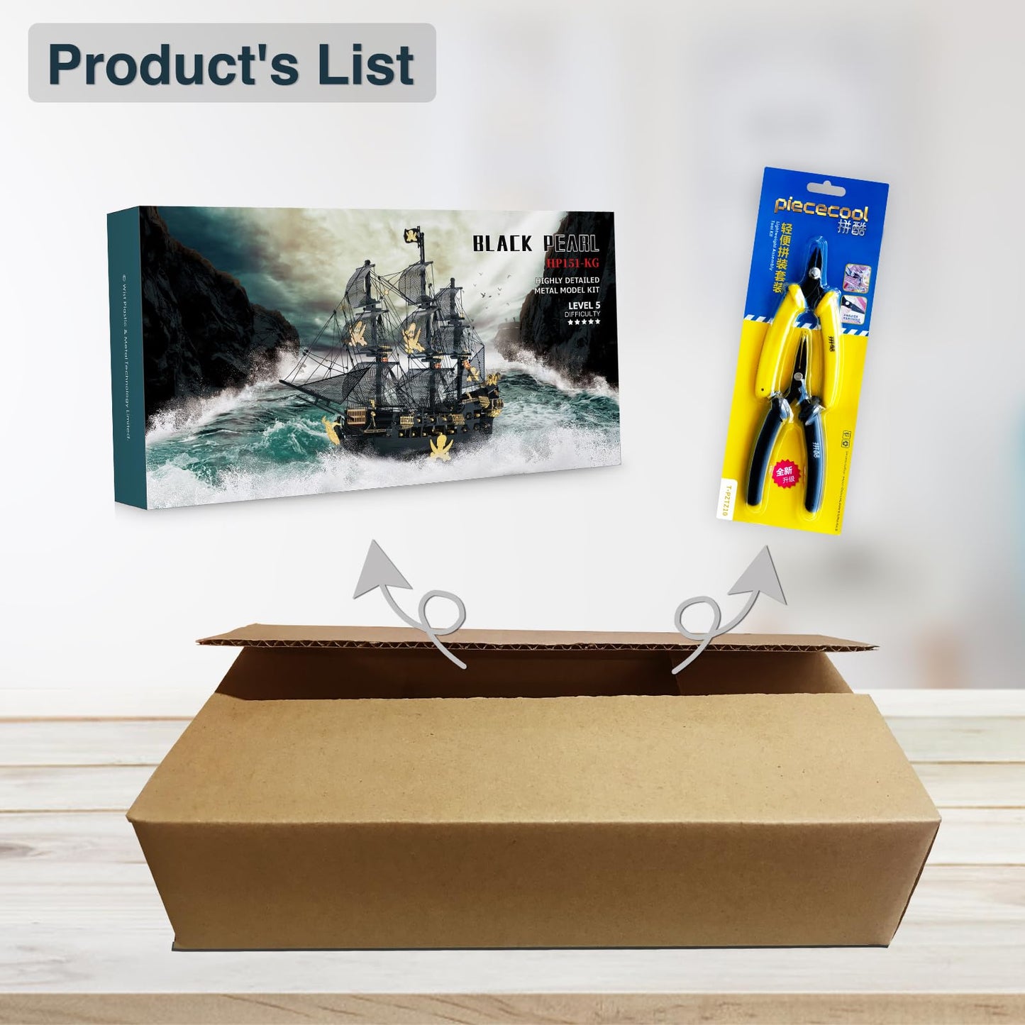 Piececool 3D Metal Puzzles for Adults, Black Pearl Pirate Ship Model Kits with DIY Tools, Watercraft Metal Model Building Kit for Birthday Christmas Gifts