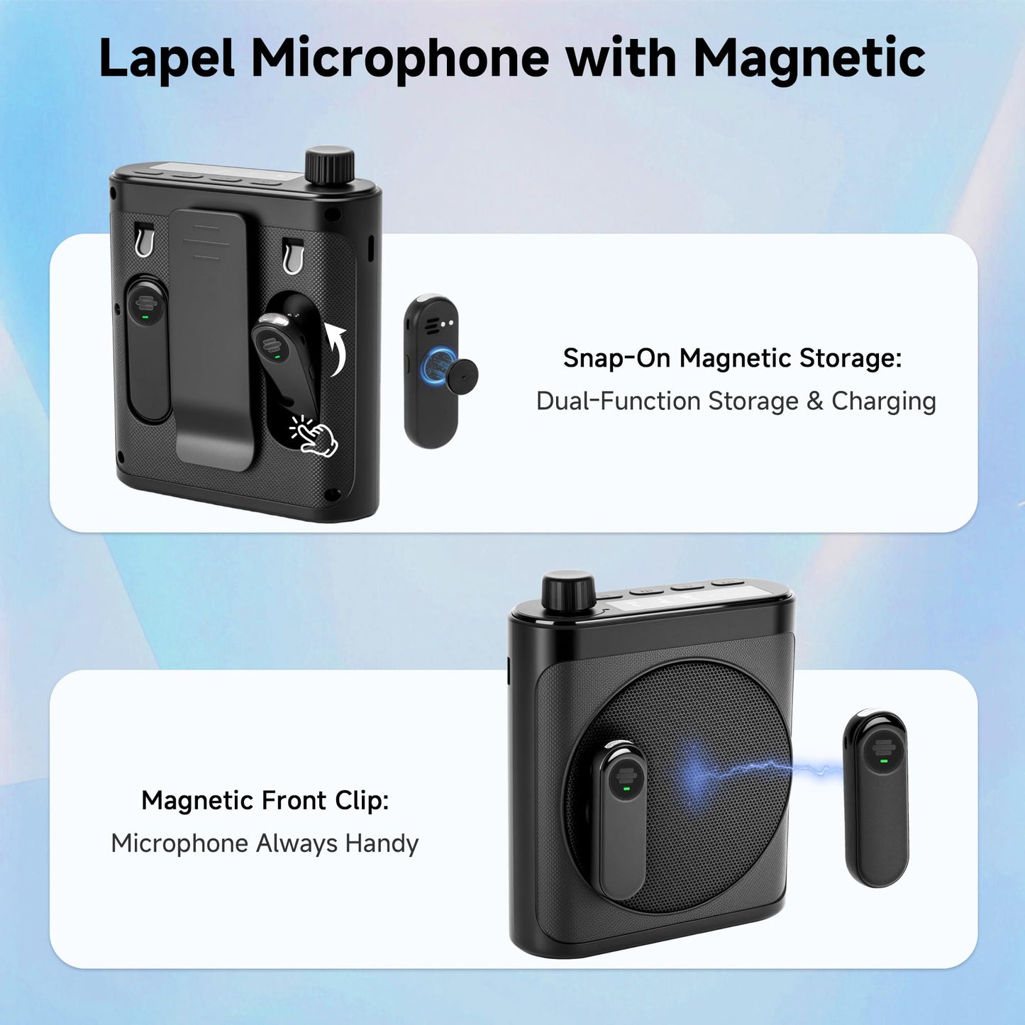 Sunnymark Wireless Voice Amplifier with 2 Wireless Microphones (Magnetic Lavalier), Portable Voice Amplifier for Teachers, Fitness, Classroom, Bluetooth Speaker Include Dual Microphone for Yoga