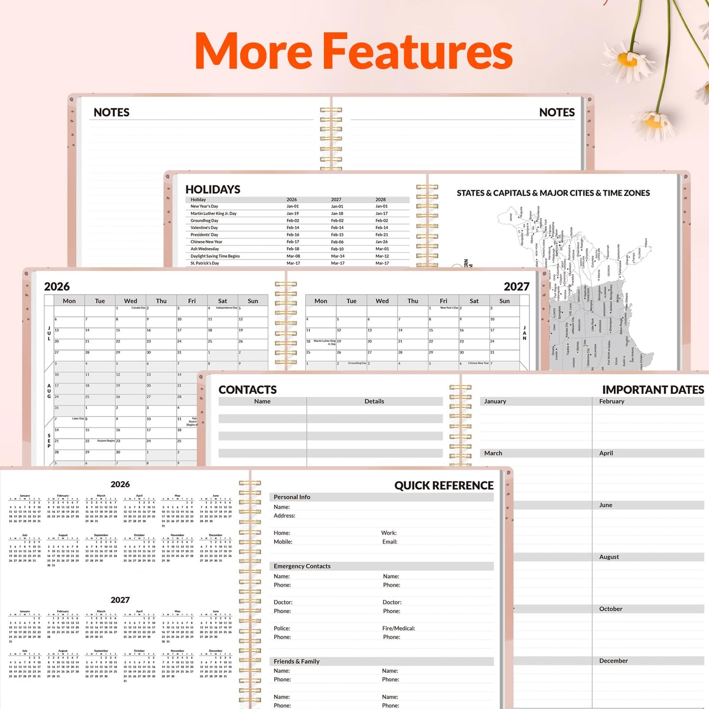 SUNEE Academic Planner 2026-2027 – Weekly & Monthly Planner, July 2026 to June 2027, 8.5"x11", Thick Paper, Tabs, Pockets, Bookmark, Spiral-Bound, Student Teacher Organizer, Blushing Abstract Breeze