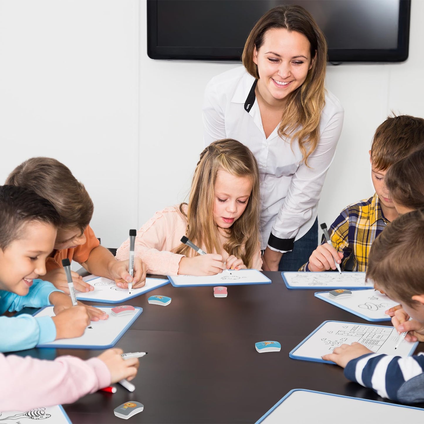 LOUKIN 12 Pack Kid Magnetic Dry Erase Erasers, Mini Whiteboard Eraser, Small Glass Board Eraser for Classroom, Home, Office, 2.17"x1.38"x0.59" (Blue, Pink, Gray)
