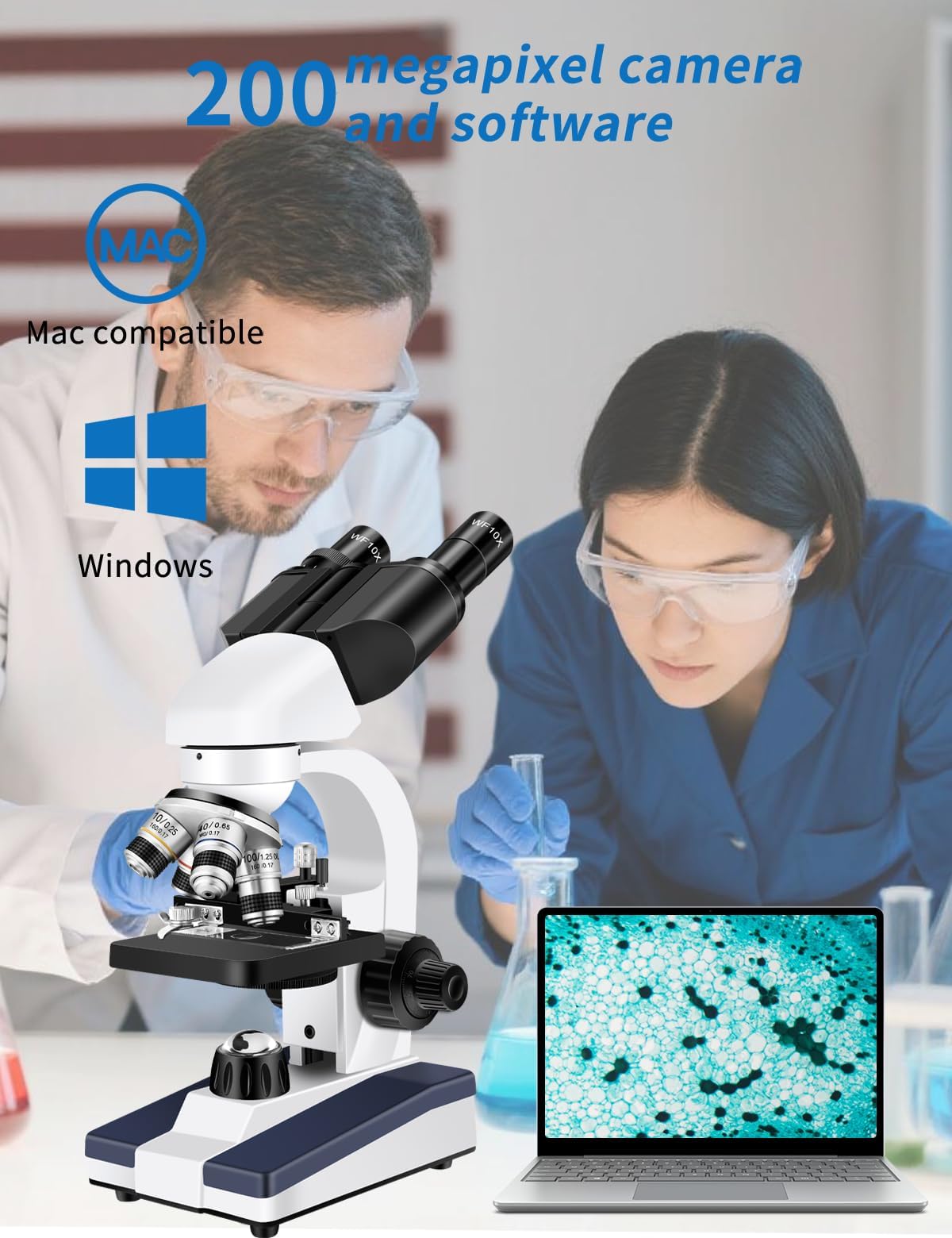 Microscope for Adults WF10x and WF25x eyepieces Compound Microscope with Microscope Slides, Microscope Kit for Kids Students Home School