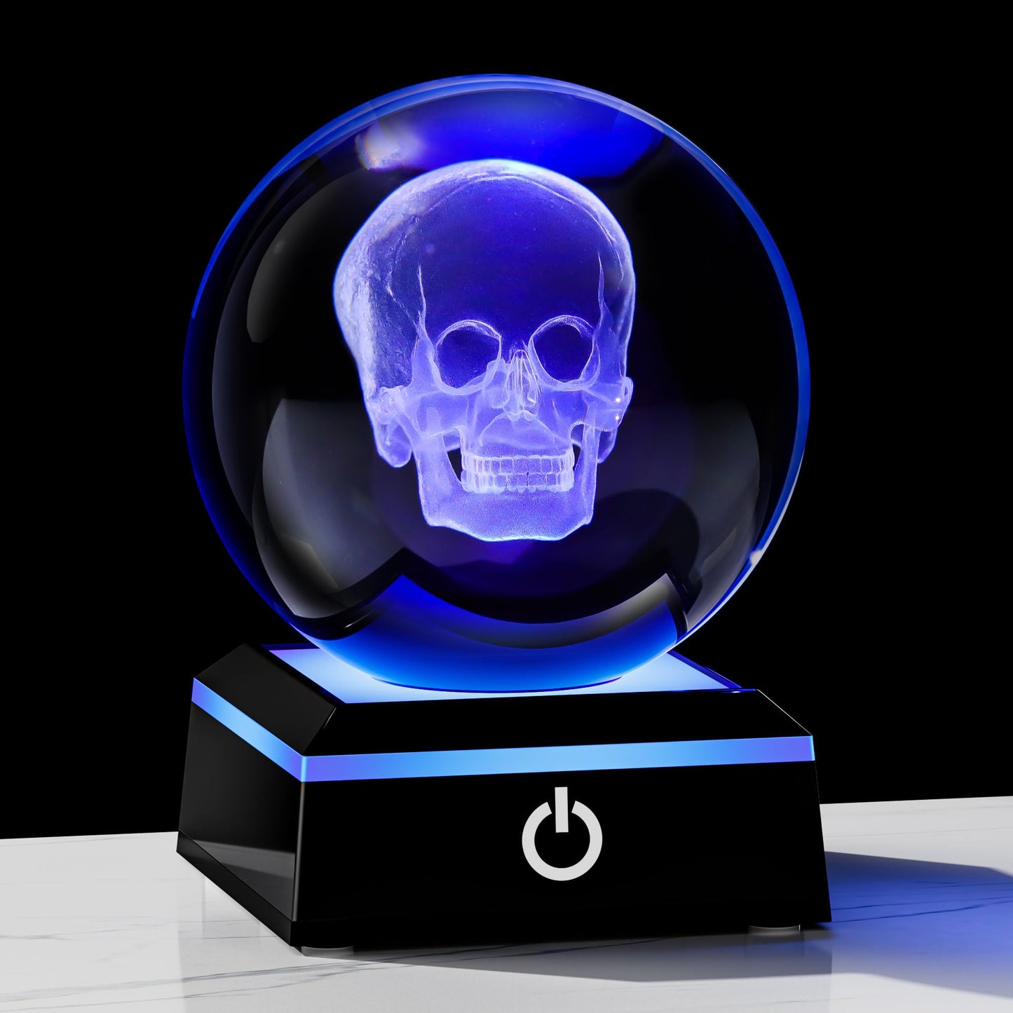 Qianwei 3D Crystal Skull Decor- 80MM Halloween Skull Light Witch Figurines Occult Medieval Goth Satanic Home Desk Glass Skull Decor Witchy Gifts Horror Statue