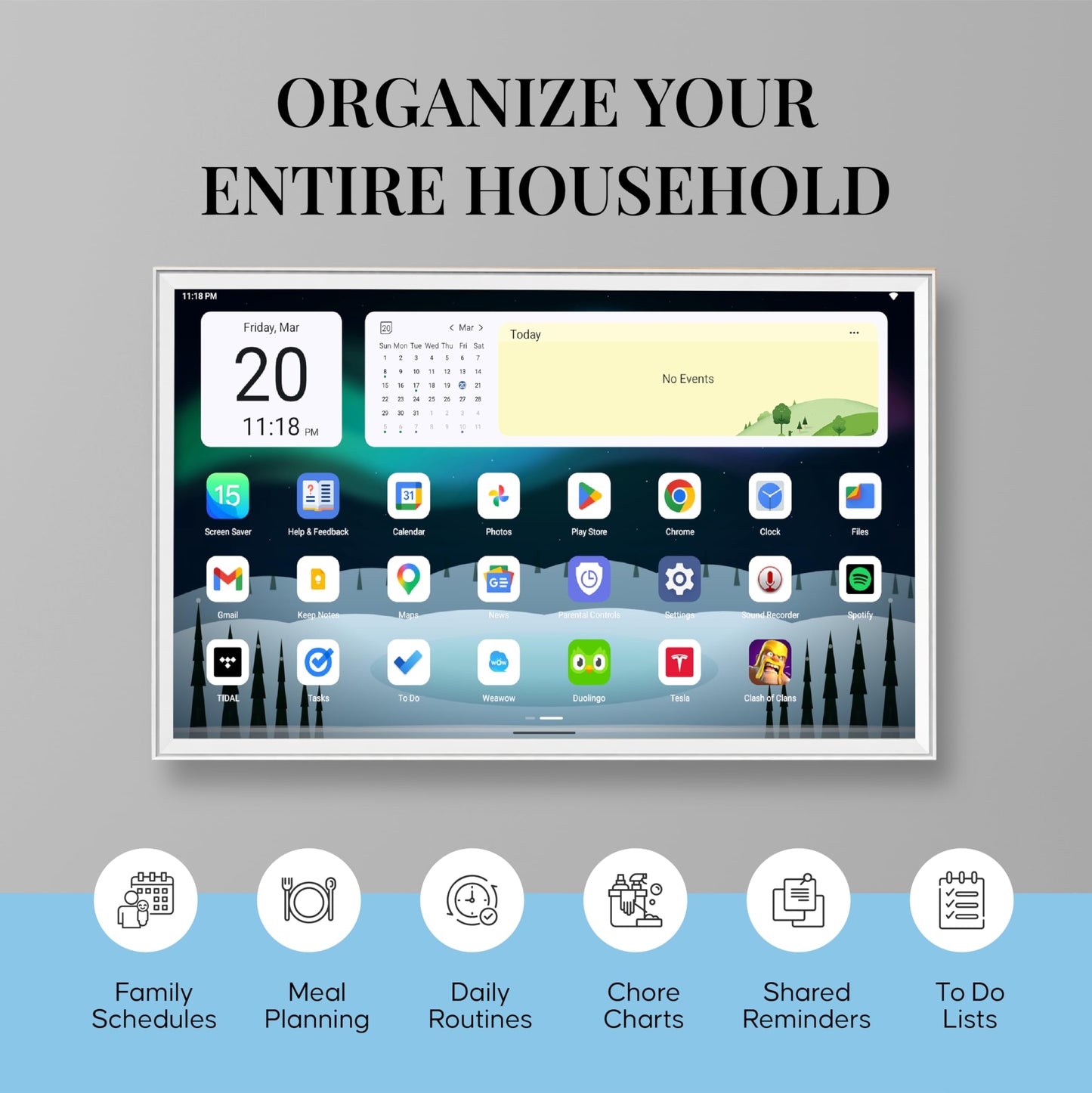 Mazera 21.5" Smart Family Hub & Digital Calendar - Electronic Wall Planner, Touchscreen Family Dashboard, Shared Calendar, No Subscription, Install Apps, Sync Schedules, Meal Planner, To Do Lists, Wall Mount & Stand