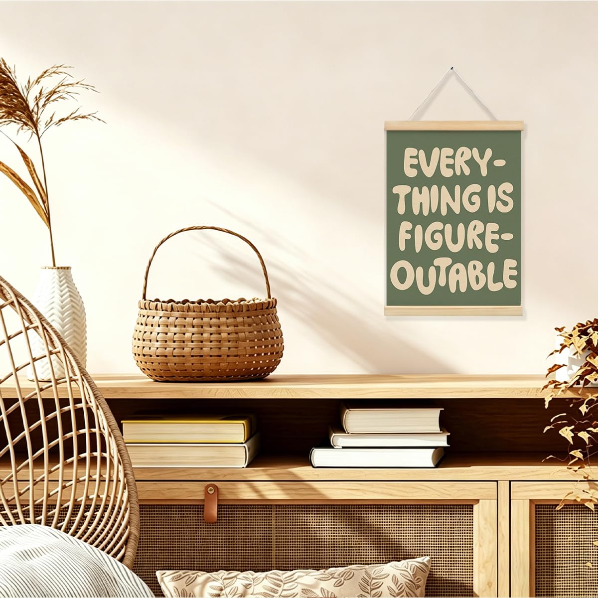 STHTTSW Everything is Figureoutable Inspirational Wall Art Poster Hanger with Wooden Frame，Positive Affirmations Wall Decor, Motivational Wall Art for Home Office Classroom, 12x16 Inch