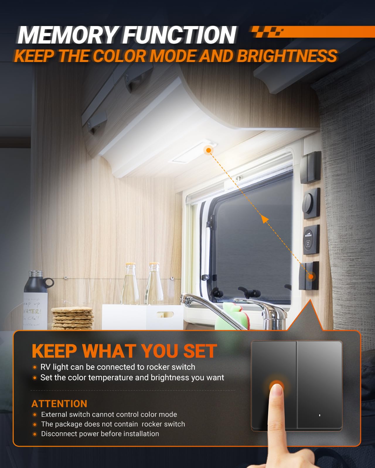 SEALIGHT RV Interior Lights, 3 Color Dimmable LED Fixtures, 1500LM, Warm Cool Natural White, Pack of 4