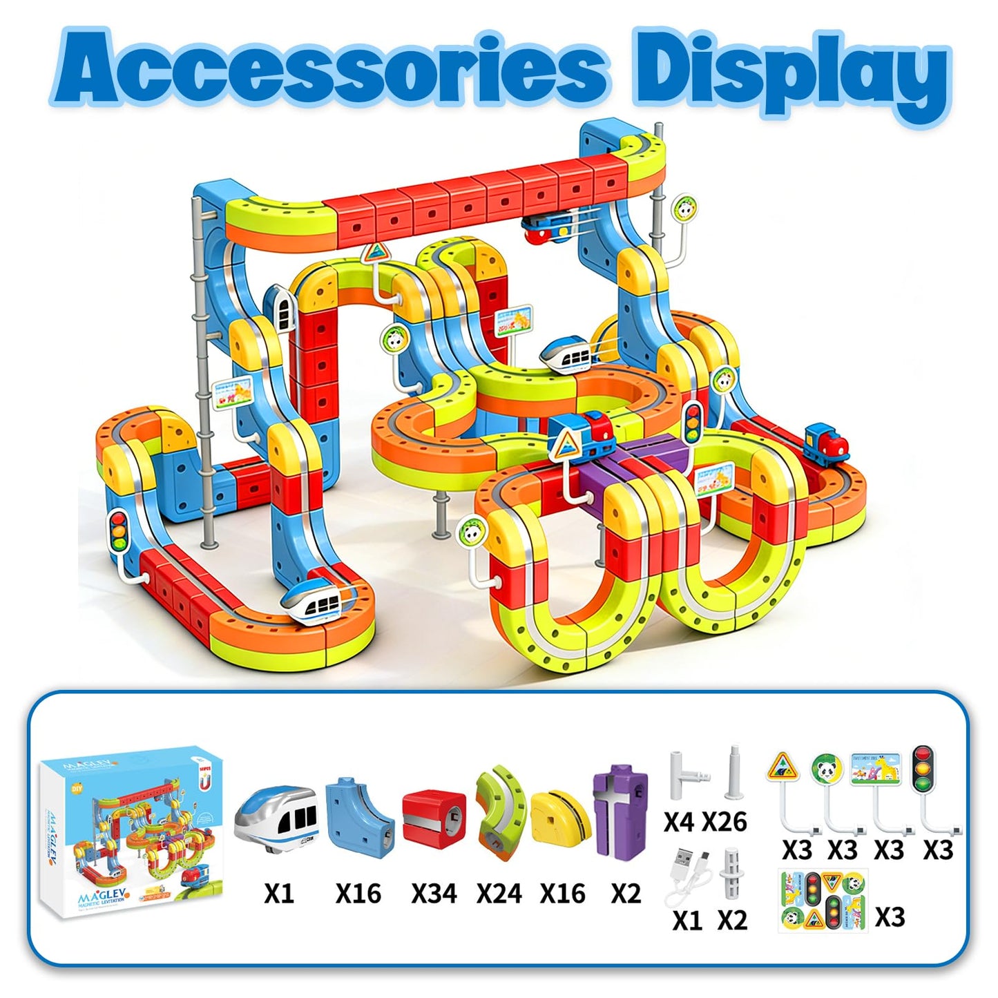 Electric Magnetic Train Toys Set- Flexible Race Track for Kids 3 4 5 6 7 8,stem Gravity Magnetic Roller Car Track for Toddlers,3D Infinity Cube Track Learning Gift Anti-Gravity Design,141 Pcs/2 car