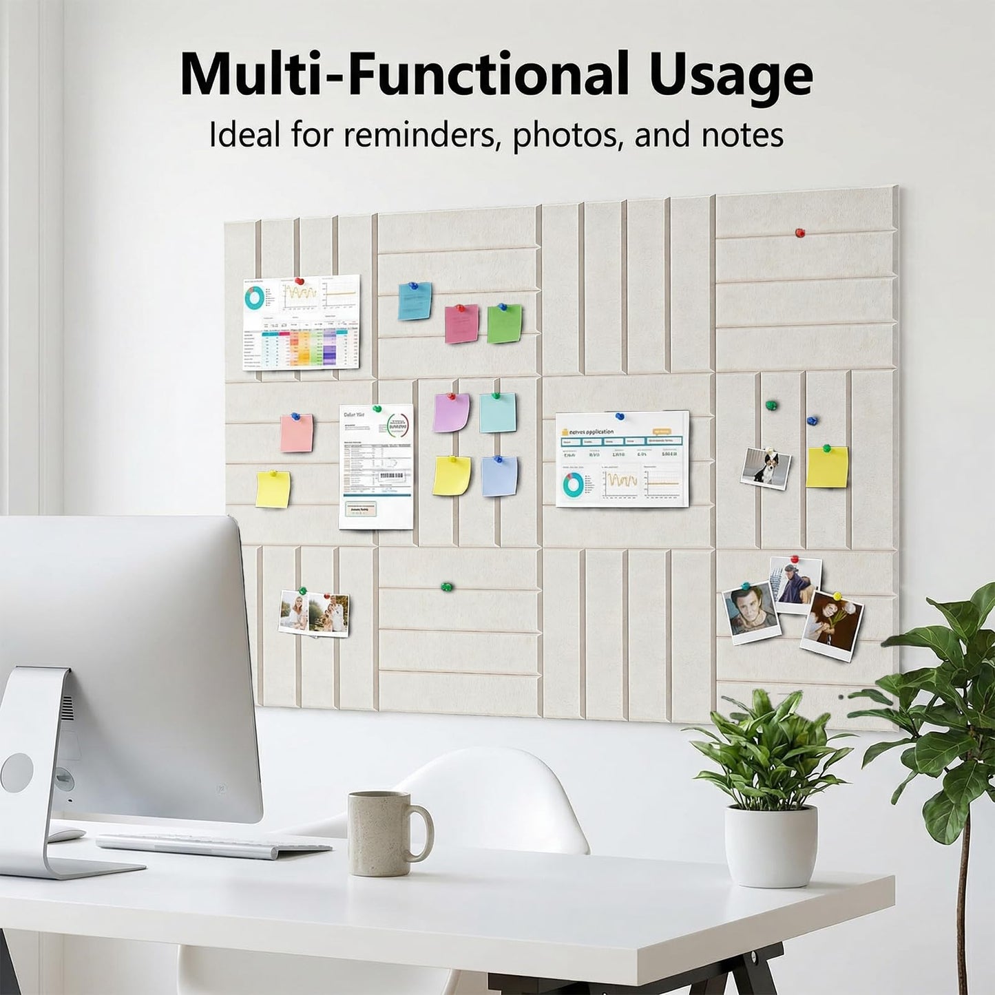 Acrridi Large Felt Bulletin Board with Self-Adhesive, 48" x 36" Cork Board Alternative, 12 Pack with 36 Pushpins for Wall Home Office Decor, Camel