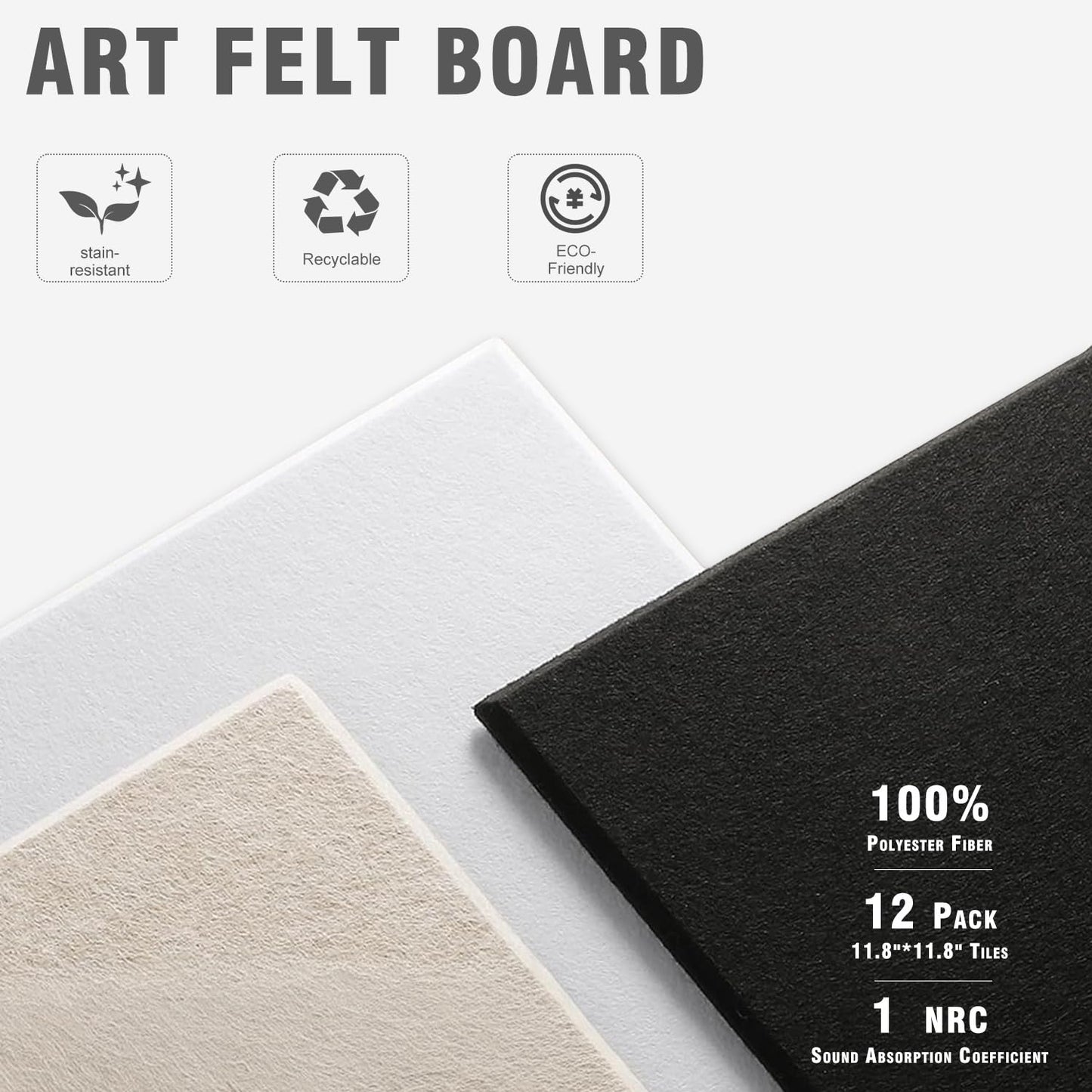 Large Cork Bulletin Board Wall - 48" x 36" Felt Pin Board TSJ OFFICE 12 Pack Tiles Set with 50 Pushpins & Safe Removable Adhesive Tabs, Corkboard for Office Home Office Decor Classroom Display - Black