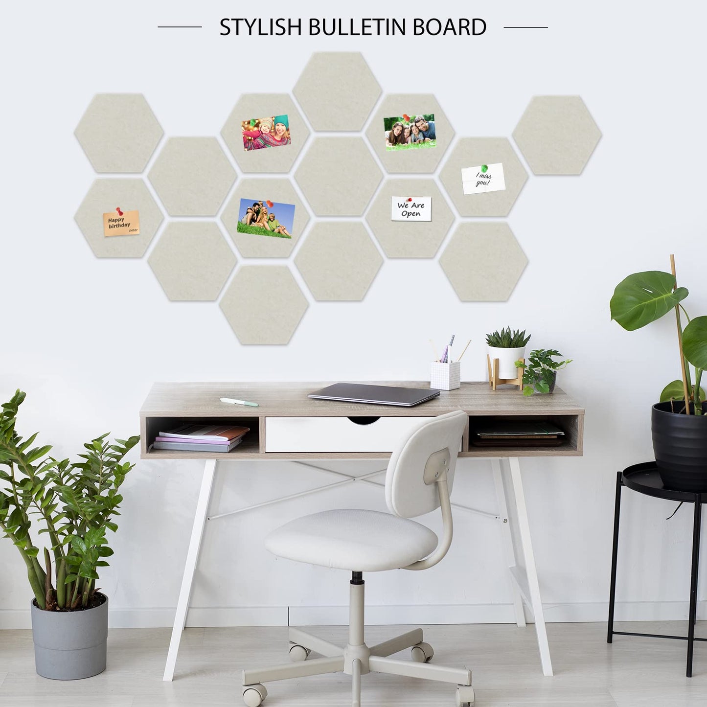 BXI Large Hexagon Felt Bulletin Board - 14.2 X 12.3 X 0.4 Inches 6 Pcs Self-Adhesive Poster Cork Board 30 Push Pins, Pin Tiles Display Vision Board, Photo Picture Panels for Home Office Classroom